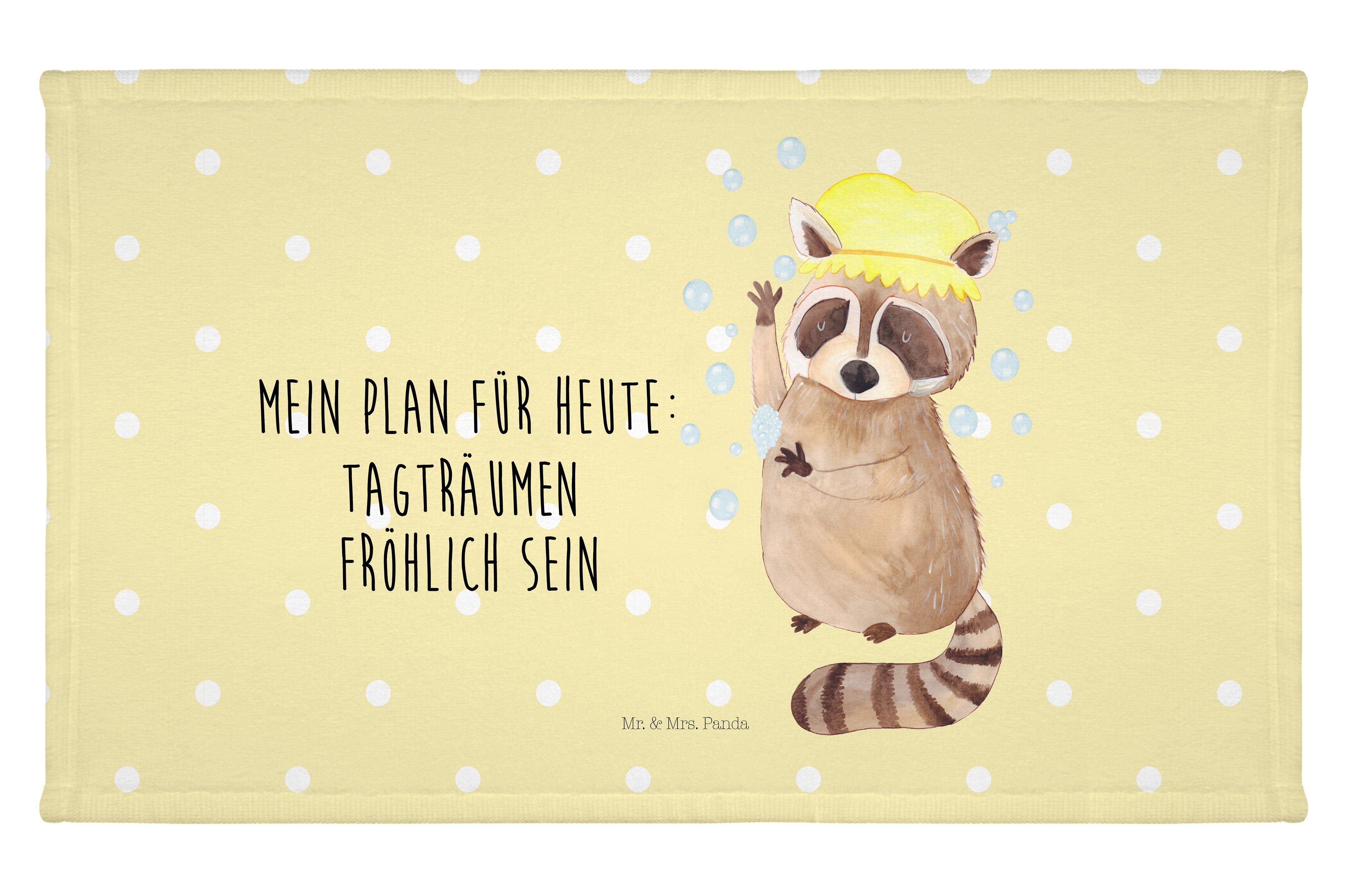 Mr. & Mrs. Panda Handtuch Waschbär - Gelb Pastell - Geschenk, Tiermotive, Kinder Handtuch, Plan, (1-St)