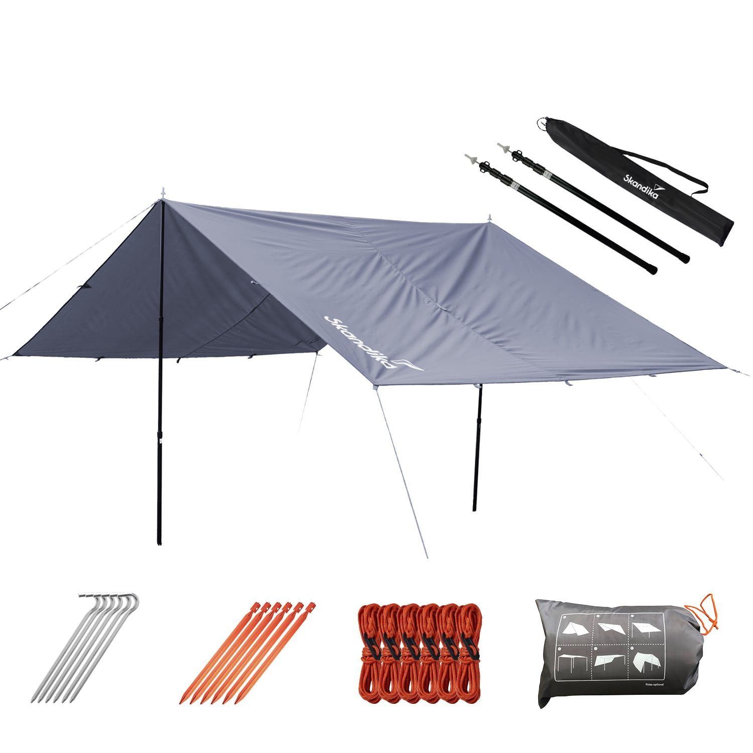 Skandika Sonnensegel XL 5 x 3 m + 2 Teleskopstangen, Sonnenschutz rechteckig, wasserdicht, UPF 50+, 3000 mm Wassersäule, Heringe, Regenschutz für Campen, Garten