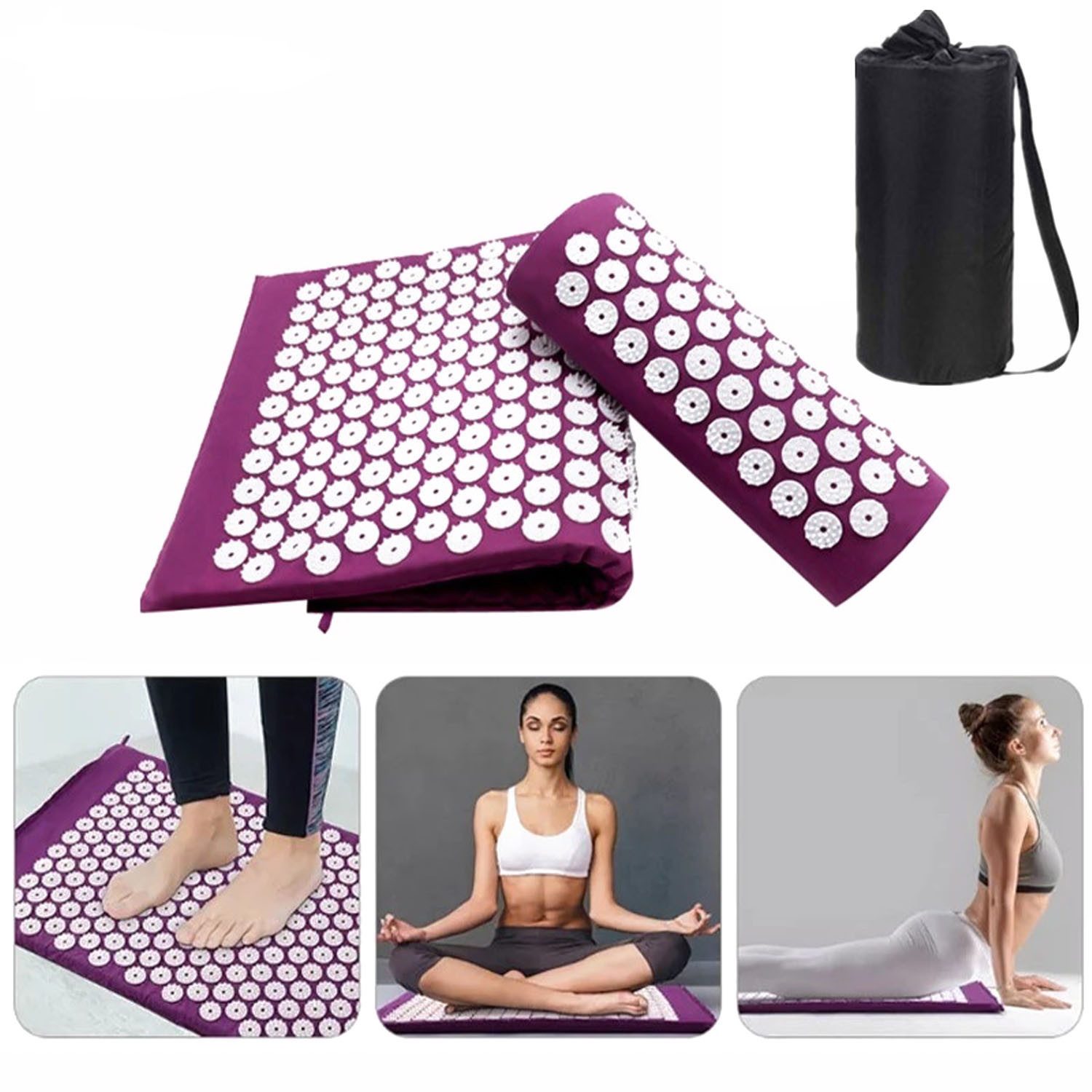 HEYHIPPO Akupressurmatte Akupressurmatte 39×65 cm mit Kissen und Tasche, Yoga Massage Set (Yogamatte mit Akupressurkissen für Yoga, Meditation und Stressabbau), Fördert Entspannung,lindert Verspannungen und regt die Durchblutung an