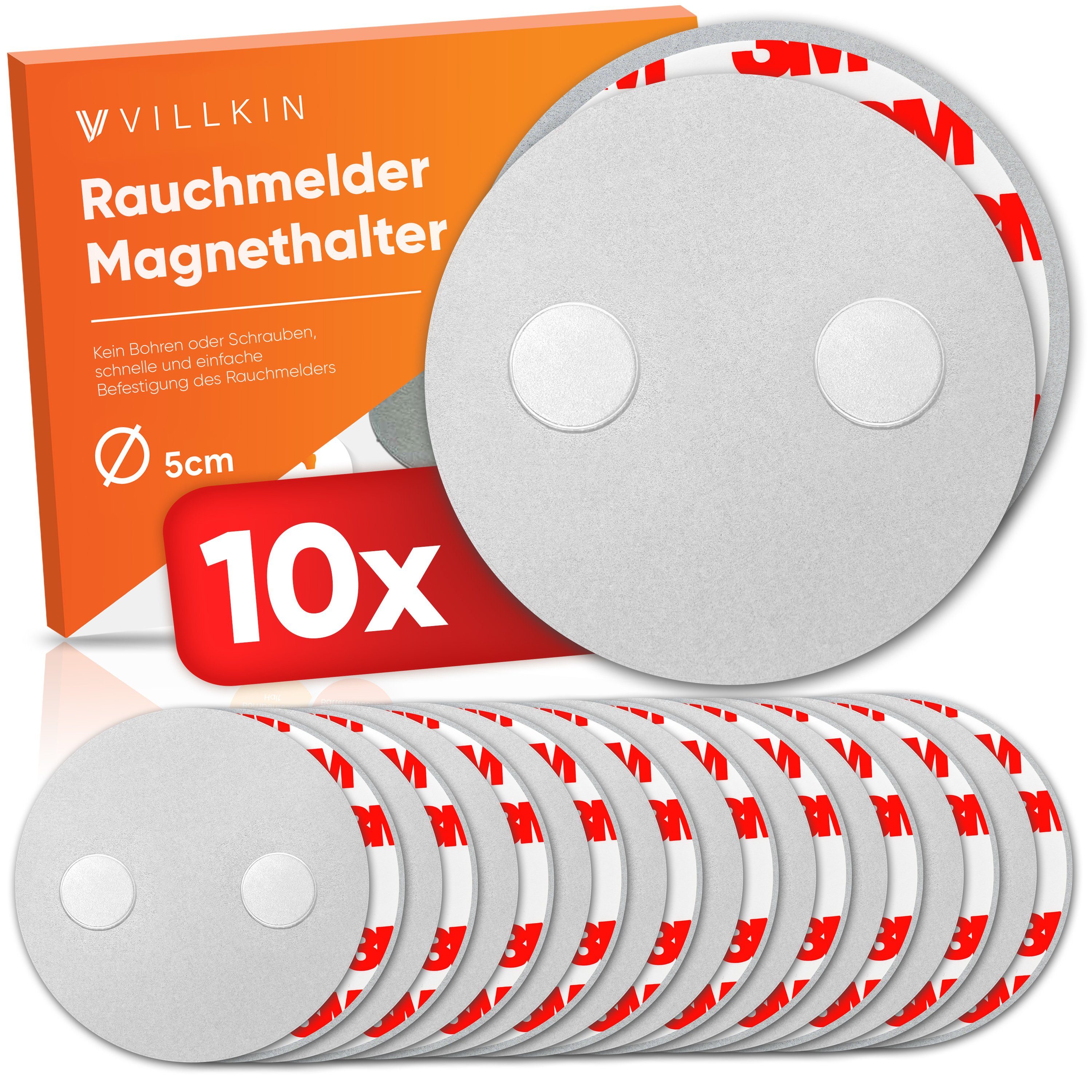 Villkin Magnethalter Rauchmelderhalterung, Magnetbefestigung, Magnethalterung (10-St), klebend, einfache Montage, magnetisch, überstreichbar