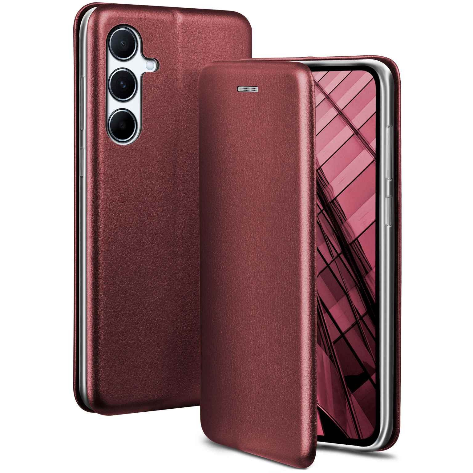 ONEFLOW Handyhülle für Samsung Galaxy A56 5G Premium Hülle Business Cover Rot 6,7 Zoll, 360 Grad Schutzhülle Flip Case Etui Klapphülle Dünn Leder Handy Tasche