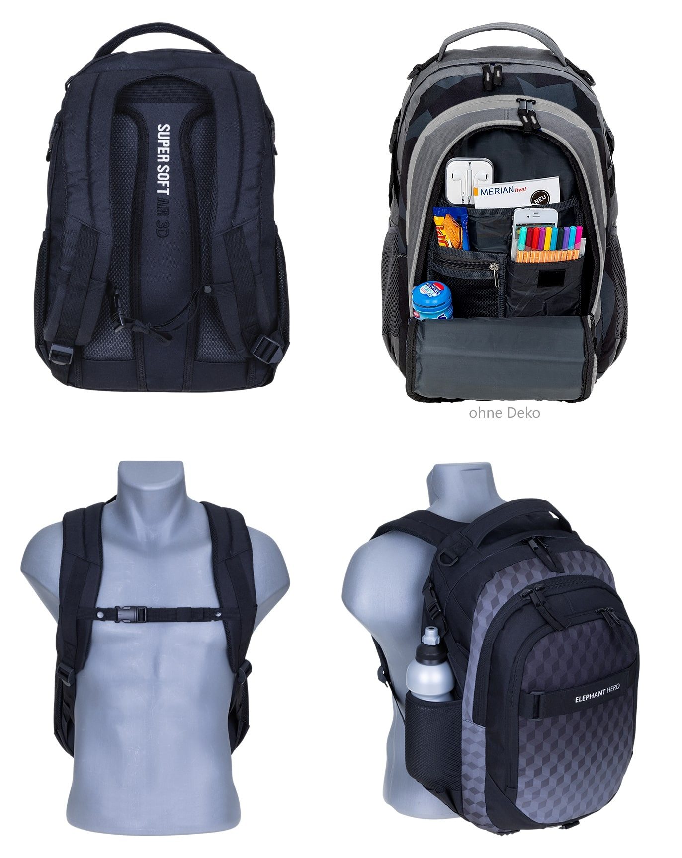 ELEPHANT Schulrucksack Hero Signature Schultasche (2 Teile Set), Rucksack + Mäppchen Box