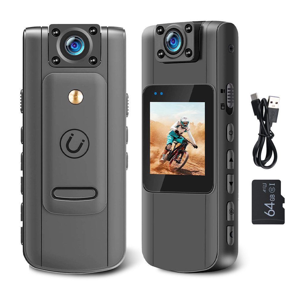 Hikity Action Cam HD Audio Video DVR Mit IR-Nachtsicht, Clip zum Anstecken Action Cam (Enthält eine 64 GB Speicherkarte)