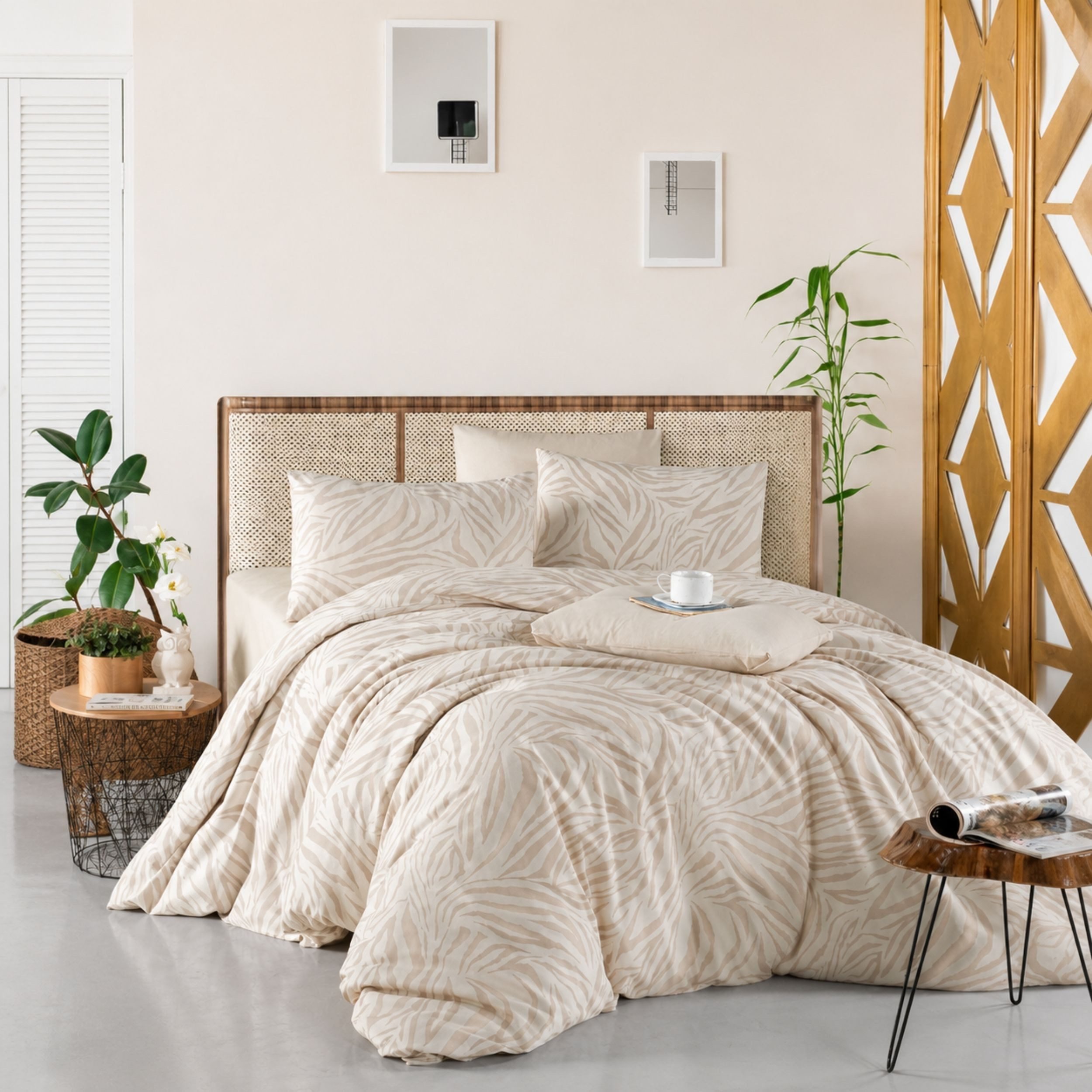 ZIRVEHOME Bettwäsche Baumwolle Beige – Bettbezug Zebra-Muster Ganzjahresbettwäsche, Renforce, 2 teilig, 155x220 cm Baumwolle Beige Bettbezug Atmungsaktiv & Hautfreundlich