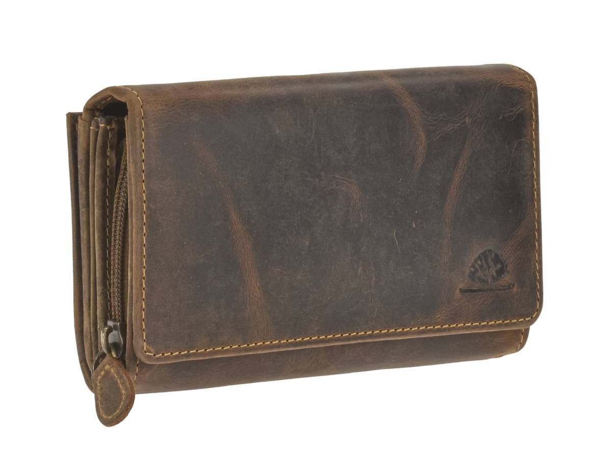 Greenburry Geldbörse "Vintage" Leder Portemonnaie Damen 17x10cm antik braun, mit 14 Kartenfächern und Reißverschluss-Münzfach