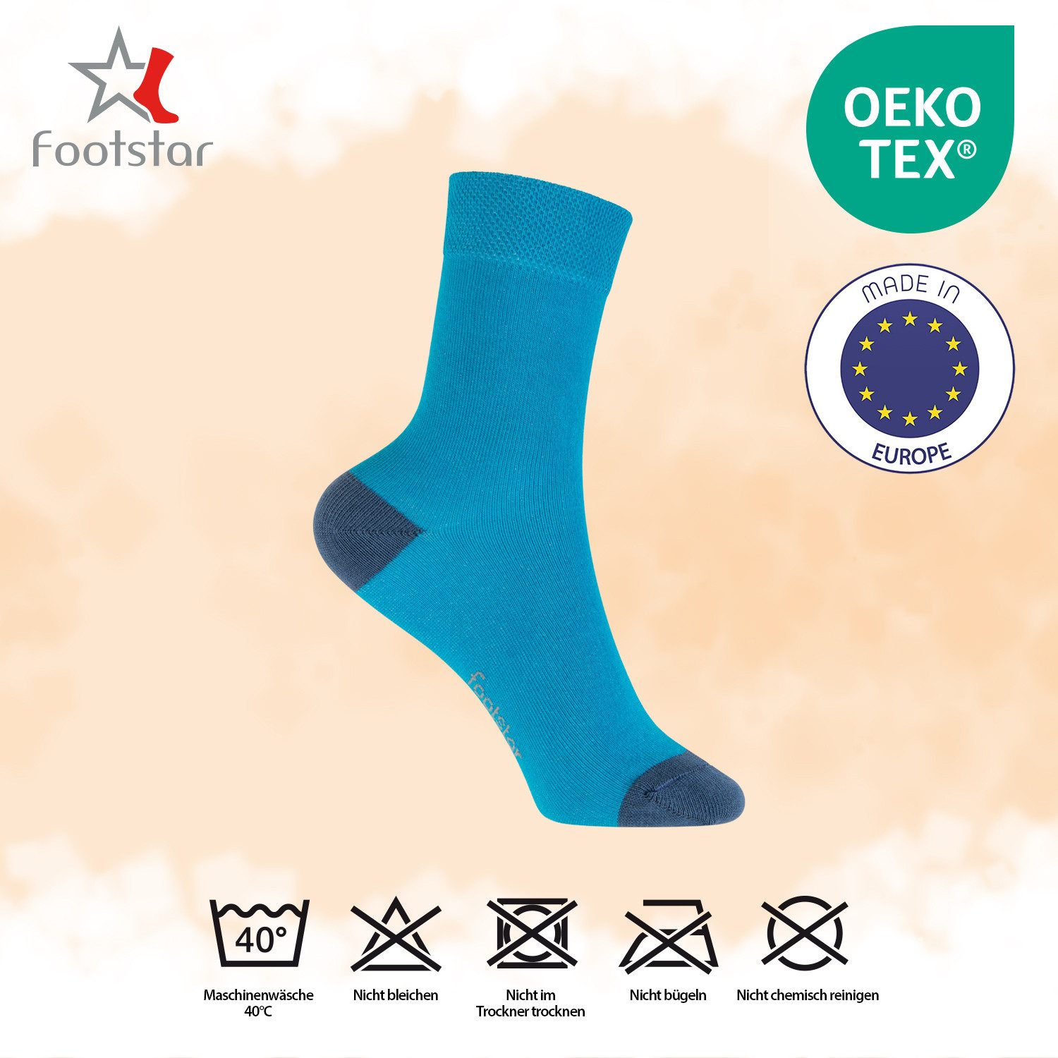Footstar Basicsocken Kinder Baumwollsocken (10 Paar) Ferse & Spitze abgesetzt