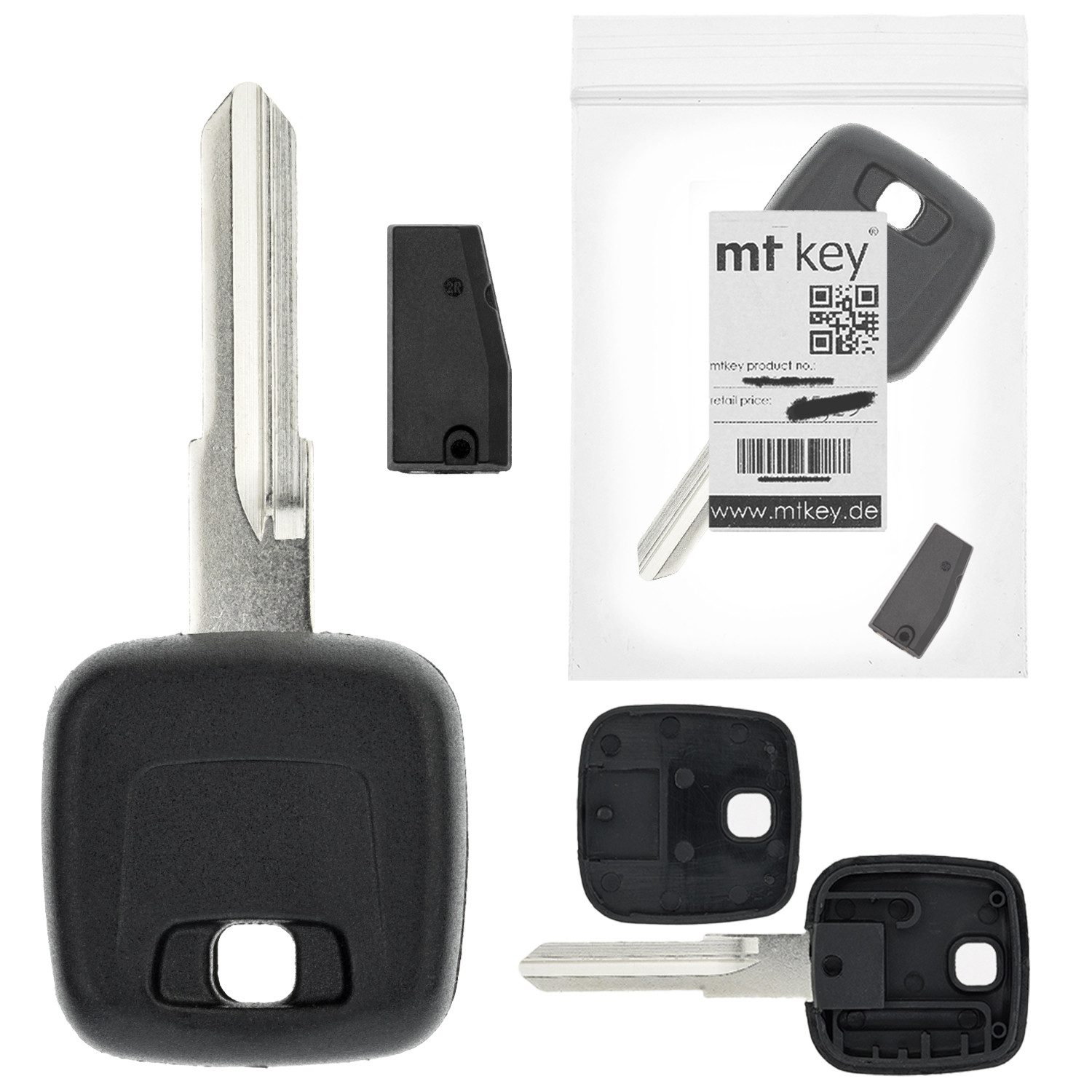 mt-key Schlüsseltasche Auto Zünd Schlüssel Rohling NE51 + ID73 Transponder (Set), für Volvo 940 (96-98); 960 (96-98)