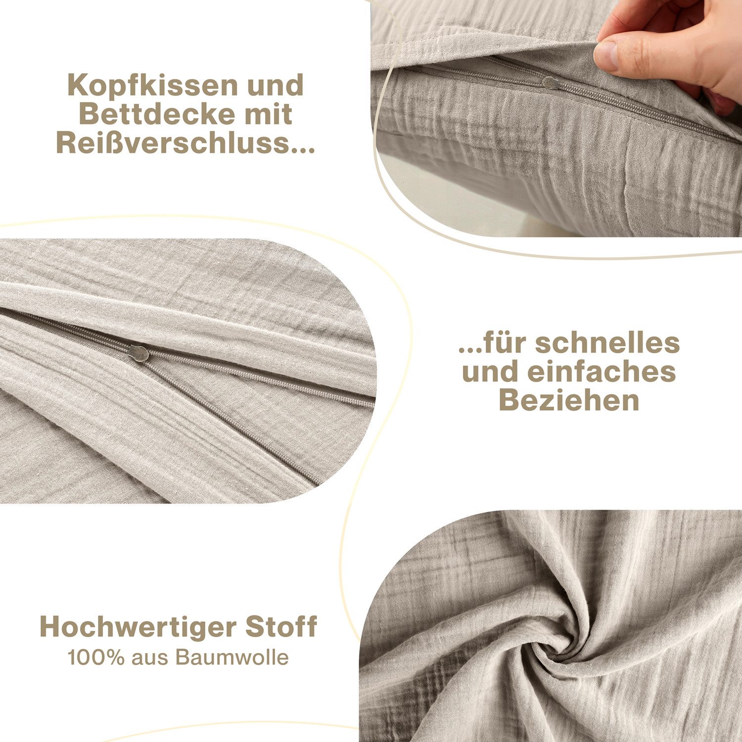 Blumtal Bettwäsche Musselin 100% Baumwolle im Set, Kopfkissenbezug & Deckenbezug, 2 teilig – Bild 4 von 5
