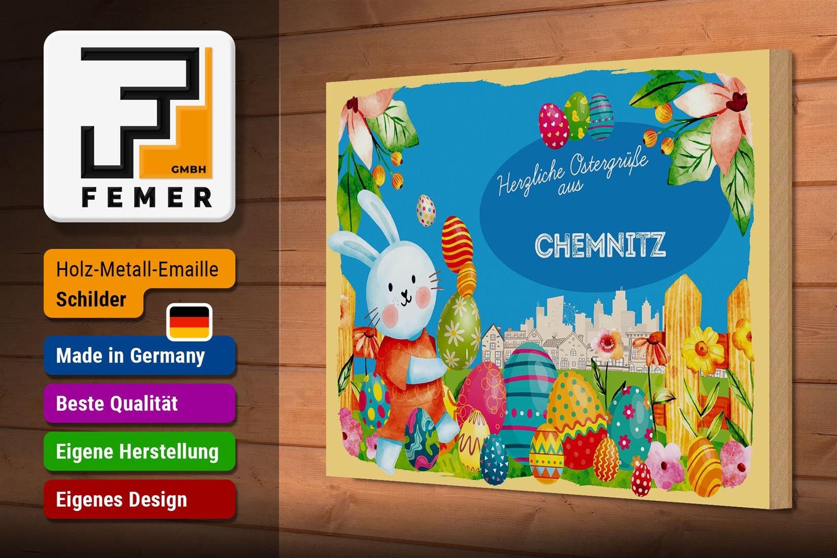 Femer GmbH Holzbild Ostern Ostergrüße 30x20cm CHEMNITZ Deko, Feste und Feiertage (1 St), Glatte Holzfaserplatte (MDF), vorn beschichtet