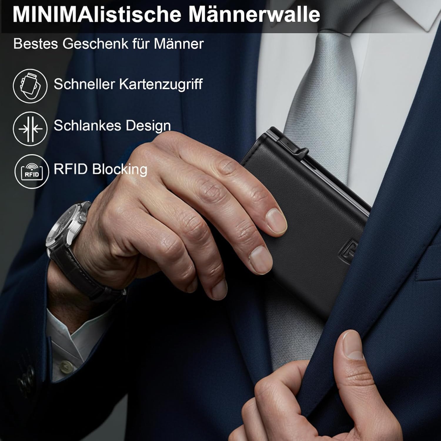 TEEHON Geldbörse Geldbörse Herren mit Münzfach & RFID Schutz (Slim Wallet Premium Portmonee, 10 Kartenfächer + Geldtasche, 1-tlg), Kartenetui Herren - Grau-Schw – Bild 5 von 5