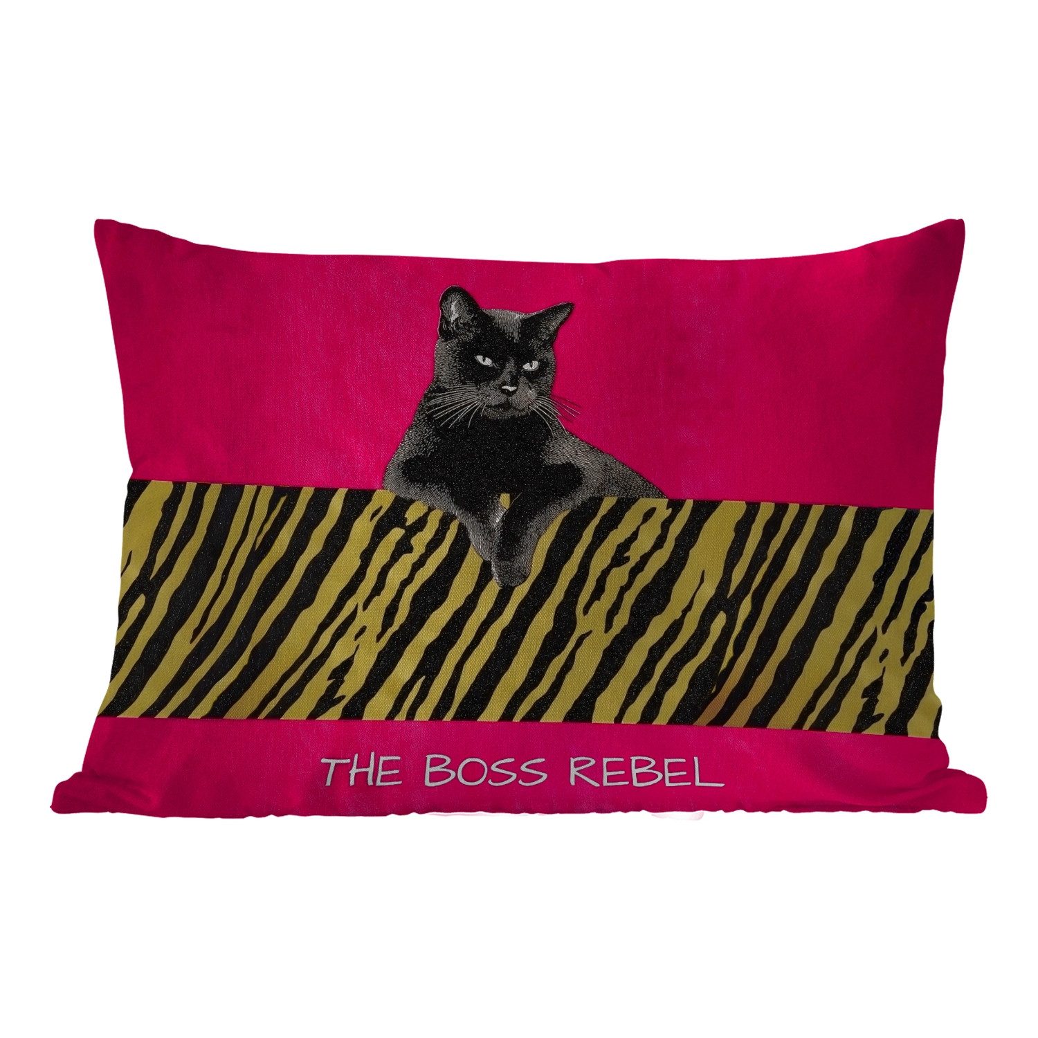 MuchoWow Dekokissen Katze - Boss - Rosa - Tigerdruck, Outdoor-Dekorationskissen, Kissen, Kissenbezug, 60x40 cm