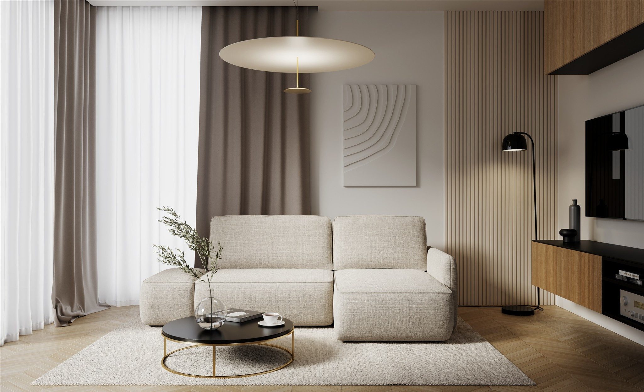 Fun Möbel Ecksofa Schlafsofa LUKA mit Ottomane in Stoff Cremona, mit Bettkasten, Rücken echt bezogen