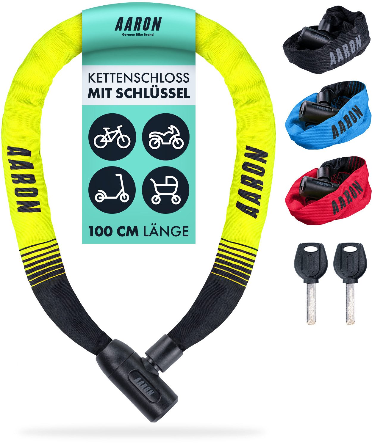 AARON Kettenschloss Lock One Key Fahrradschloss mit Schlüssel Sicherheit Stadtrad Bike