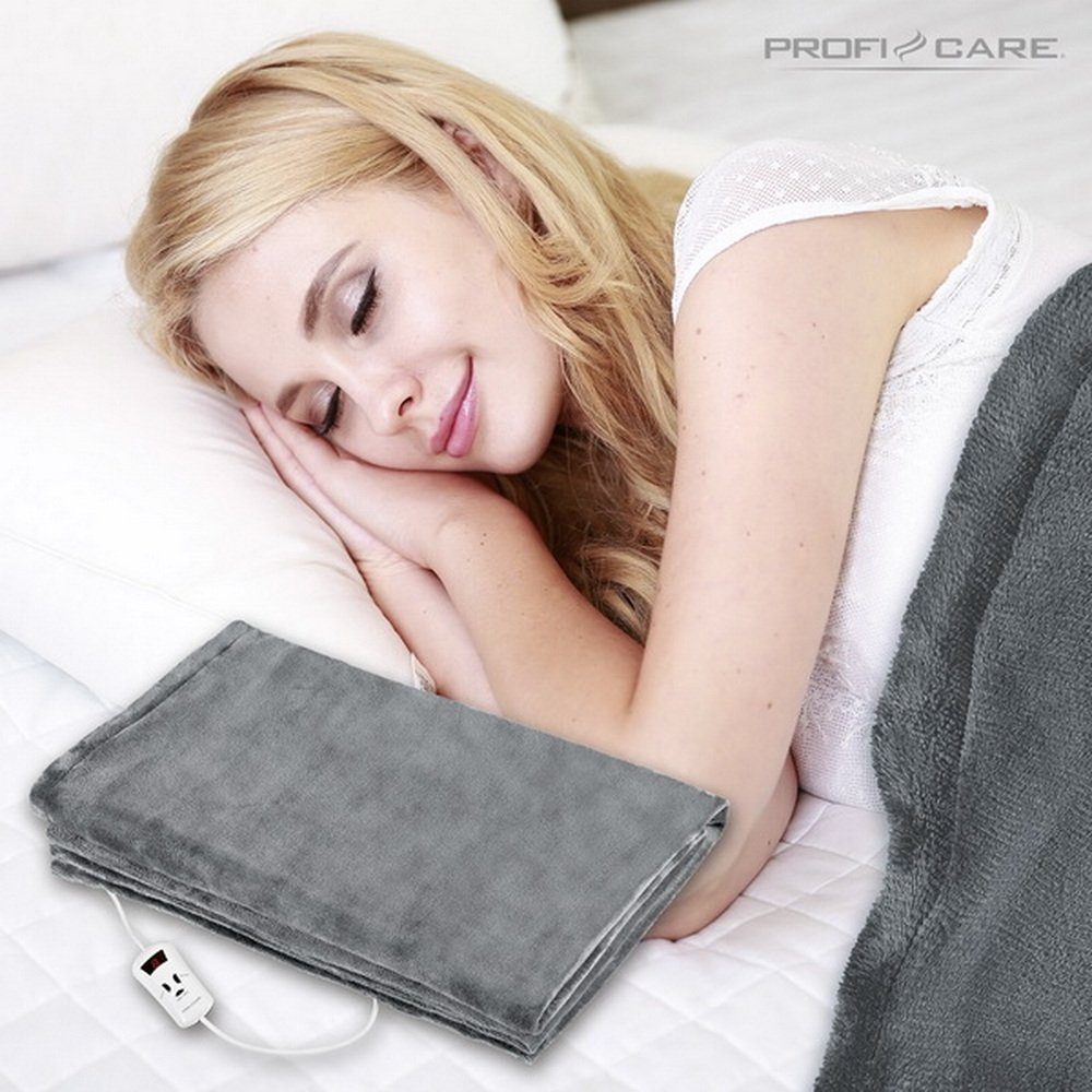 ProfiCare Heizdecke Wärmezudecke Flaneldecke Grau Wärmedecke Decke Plaid, 10 Temperaturstufen, LED-Display, 130 x 180 cm, maschinenwaschbar (nur Decke), Überhitzungsschutz