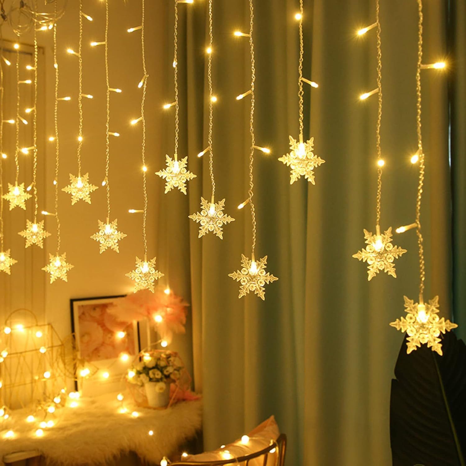 Qualra Lichtervorhang 96LEDs Schneeflocke Lichtervorhang Weihnachtsbeleucht günstig online kaufen
