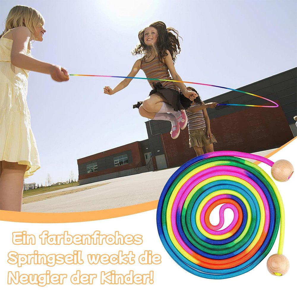 AFKSMILE Springseil Springseil Lang, Springseil Kinder, 5M Seilspringen für Mehrspieler, Gruppen Seil mit Holzgriff für Kinder und Erwachsene, Schule, Sport