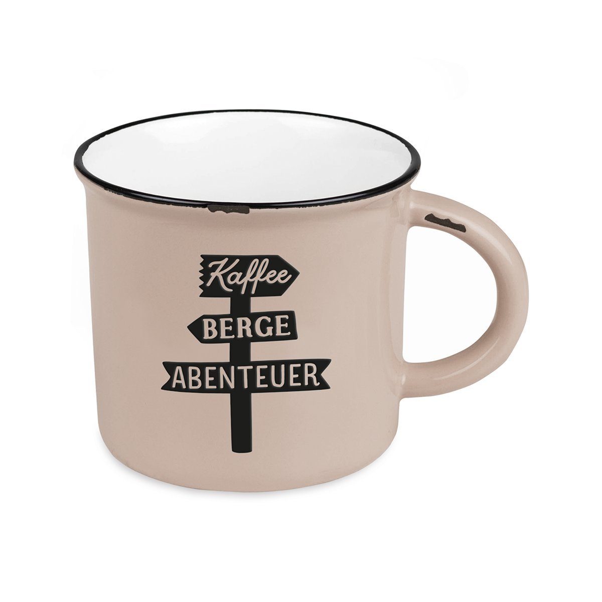 Grafik Werkstatt Tasse Vintage-Tasse im Emaille-Look Bergglück Kaffee Berge Abenteuer, Keramik