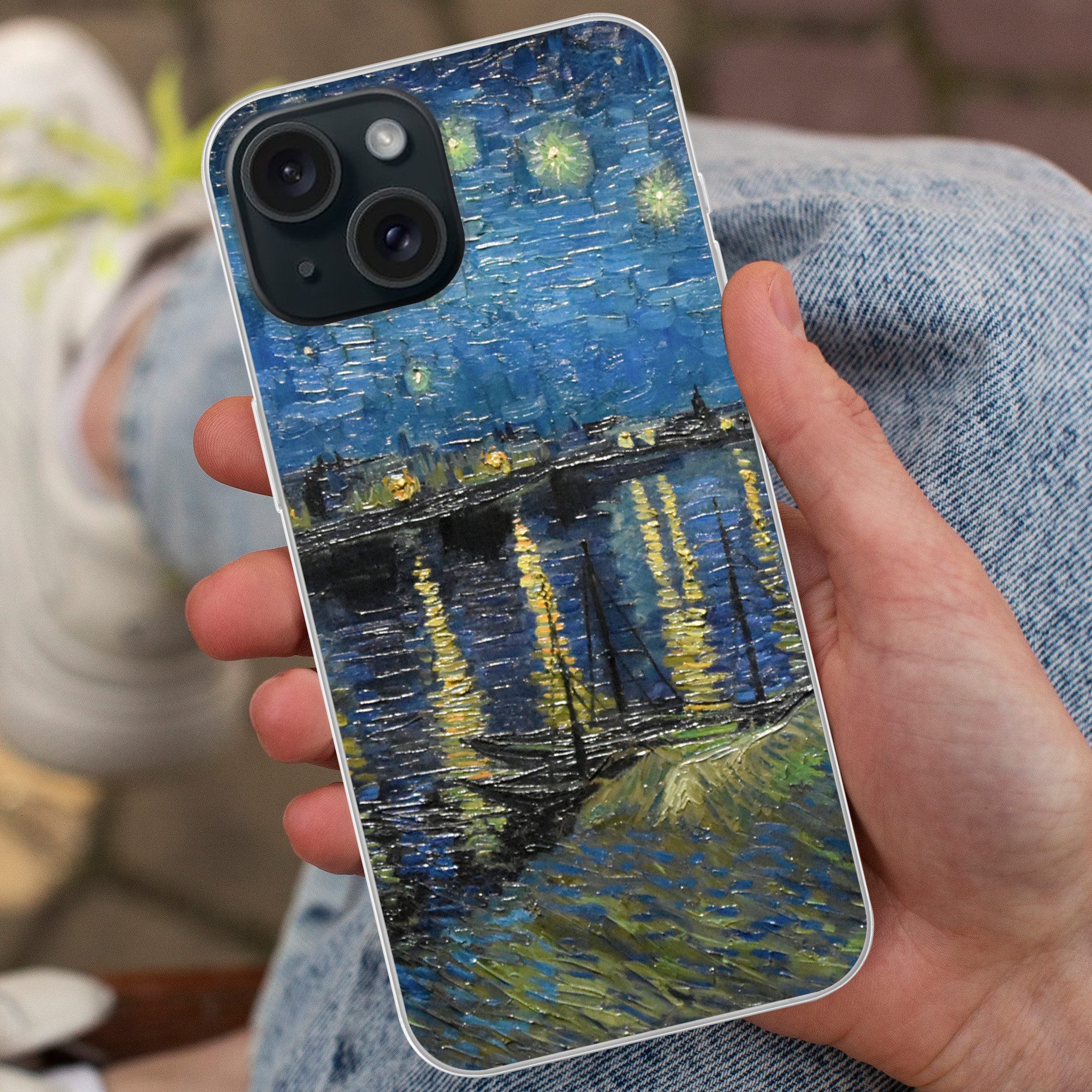 MuchoWow Handyhülle für Apple iPhone 15 Sternennacht über der Rhone - Van Gogh - Kunst, Smartphone-Bumper, Print, Handy Schutzhülle Dünn