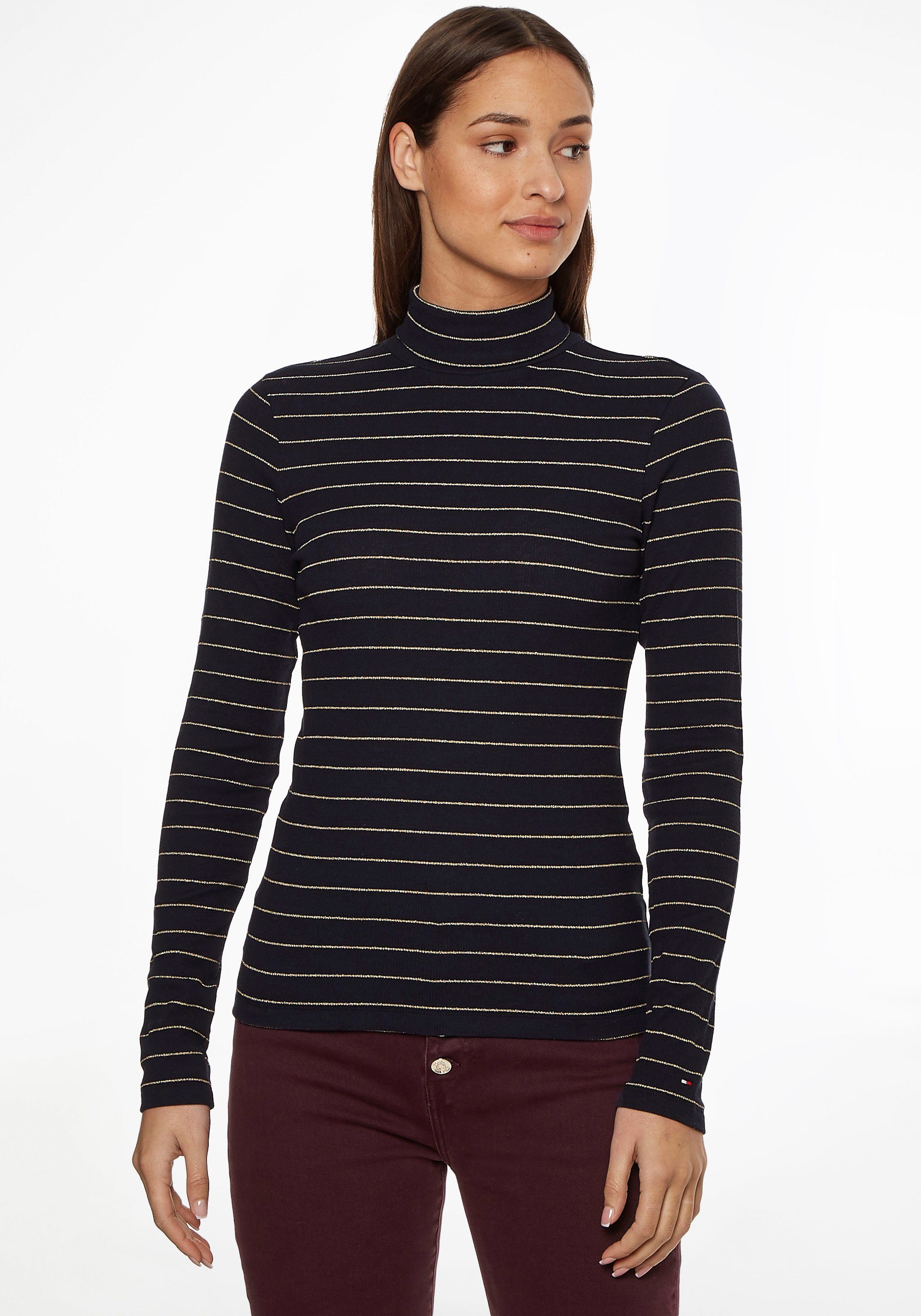 Top-Verkaufsleistung Tommy Hilfiger Rollkragenshirt SLIM METALLIC STP modernem HIGH-NK Streifendessin in RIB LS