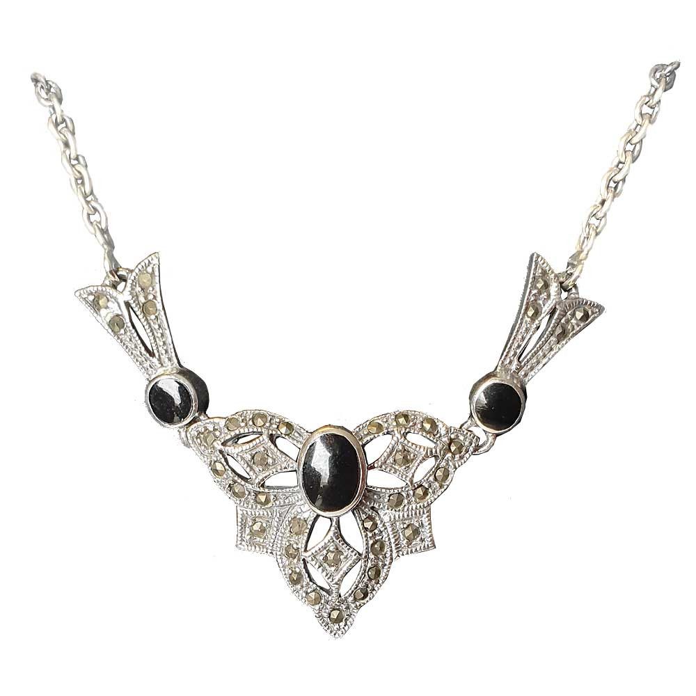 HOPLO Anhänger Set Elegantes Collier Mittelalter Gothic Vintage Jugendstil Onyx