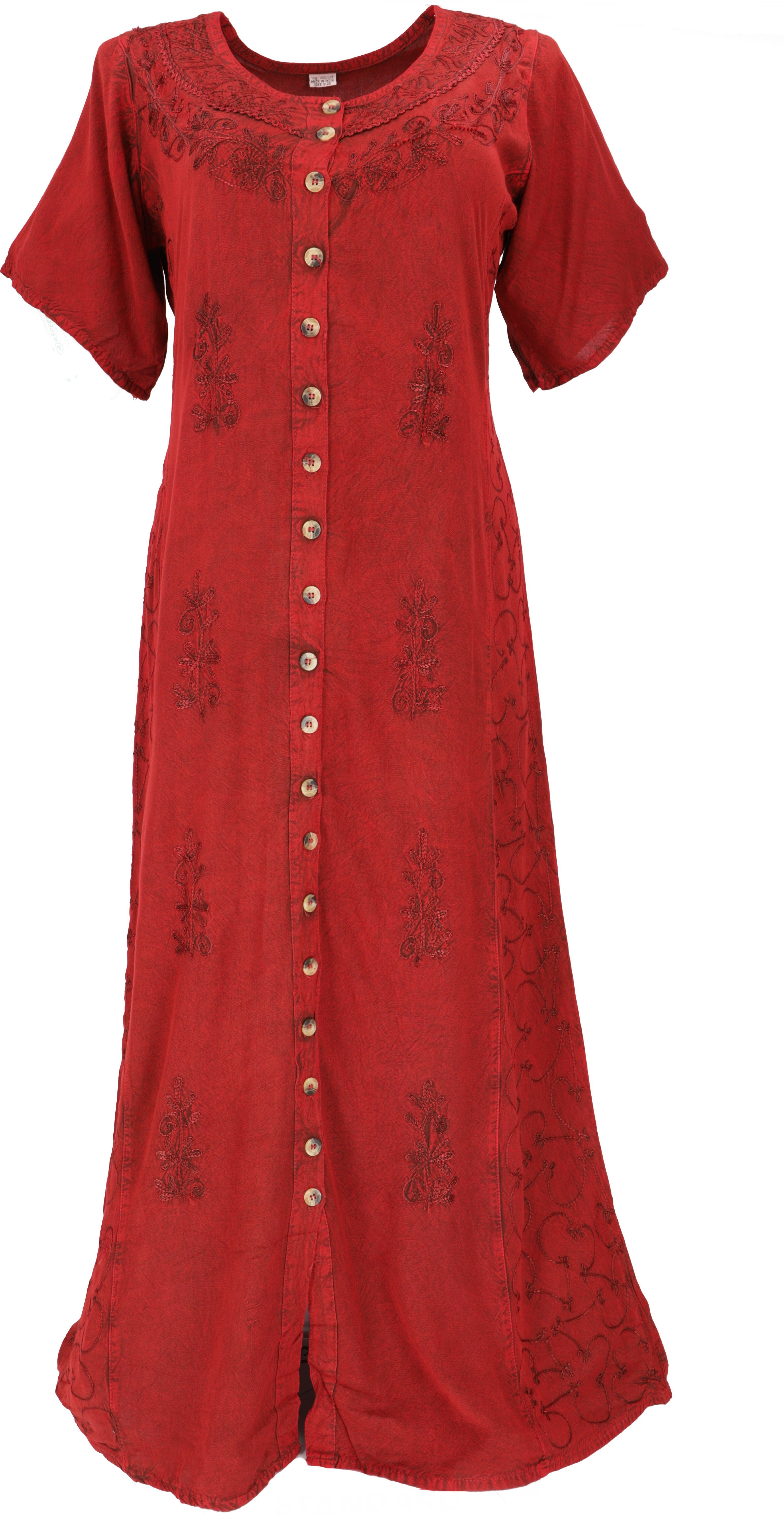 Guru-Shop Besticktes indisches - Hippie Bekleidung Kleid alternative Midikleid rot