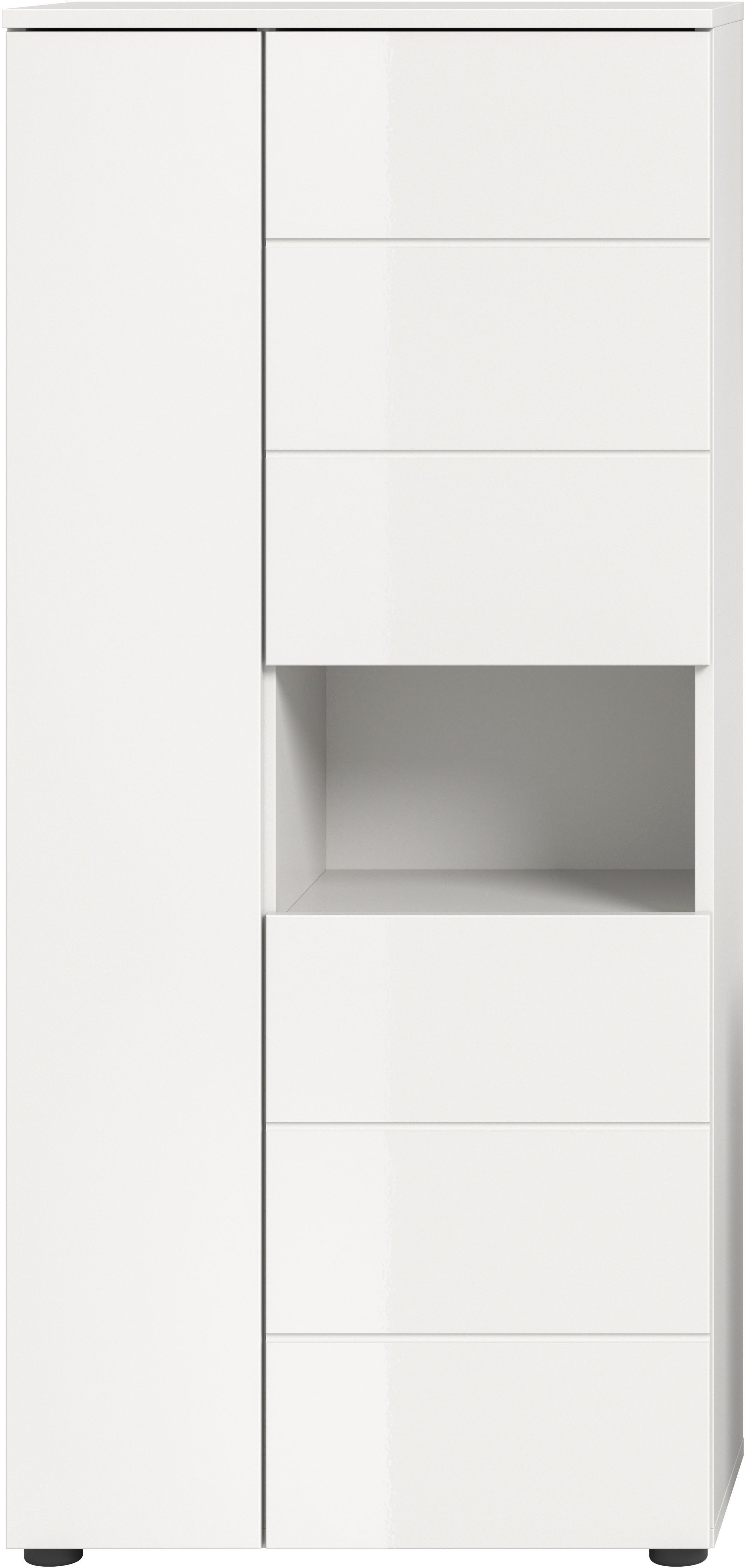 welltime Midischrank Biel, Höhe 133 cm, 3 Türen, 1 offenes Fach (1-St) Türanschlag wechselbar, modernes Design, Badschrank, Unterschrank, Bad