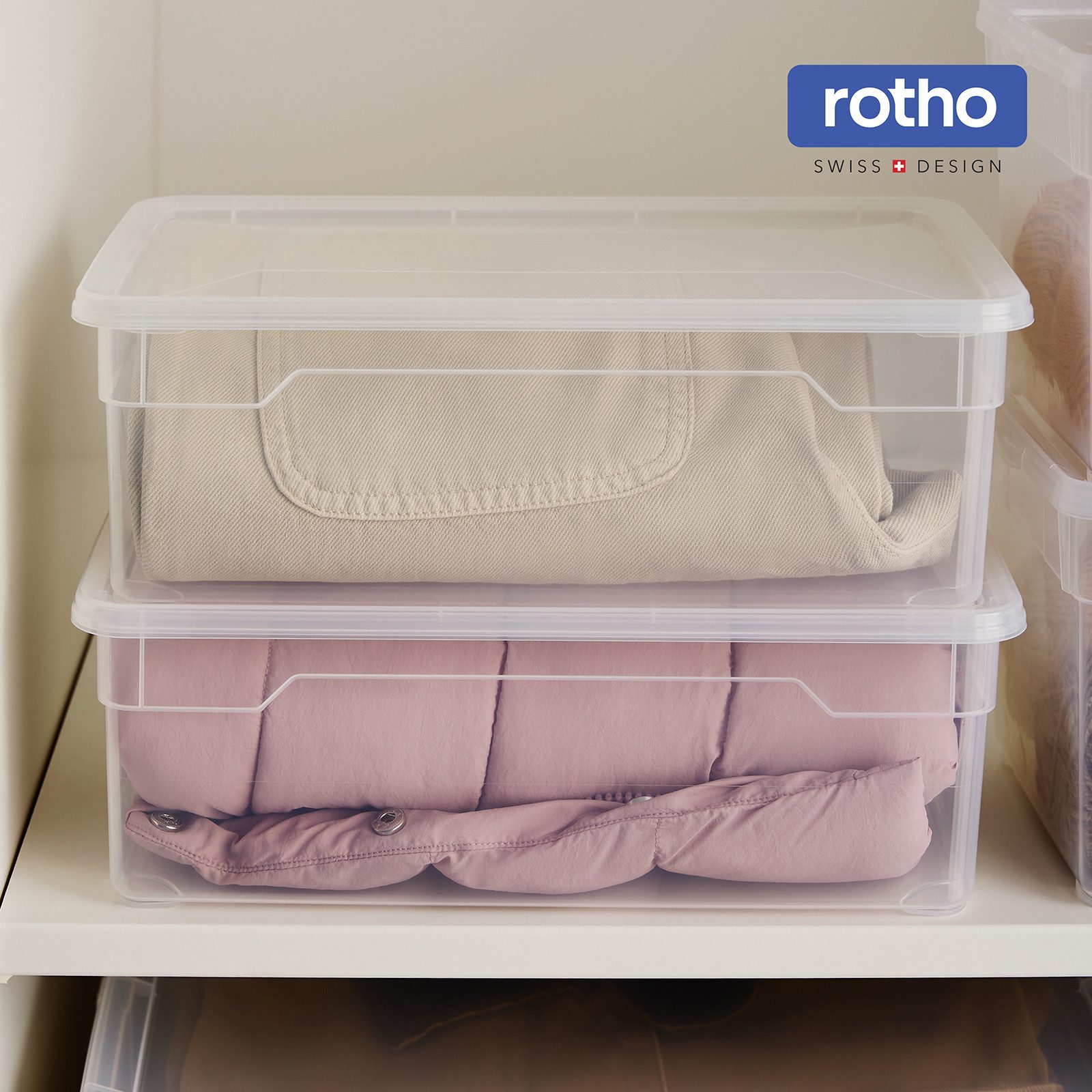 ROTHO Stapelbox 5L Kiste mit Deckel, modular für Schrank & Regal (12er-Set, 12 St., Stapelboxset), Platzsparend stapelbar, Inhalt sofort sichtbar