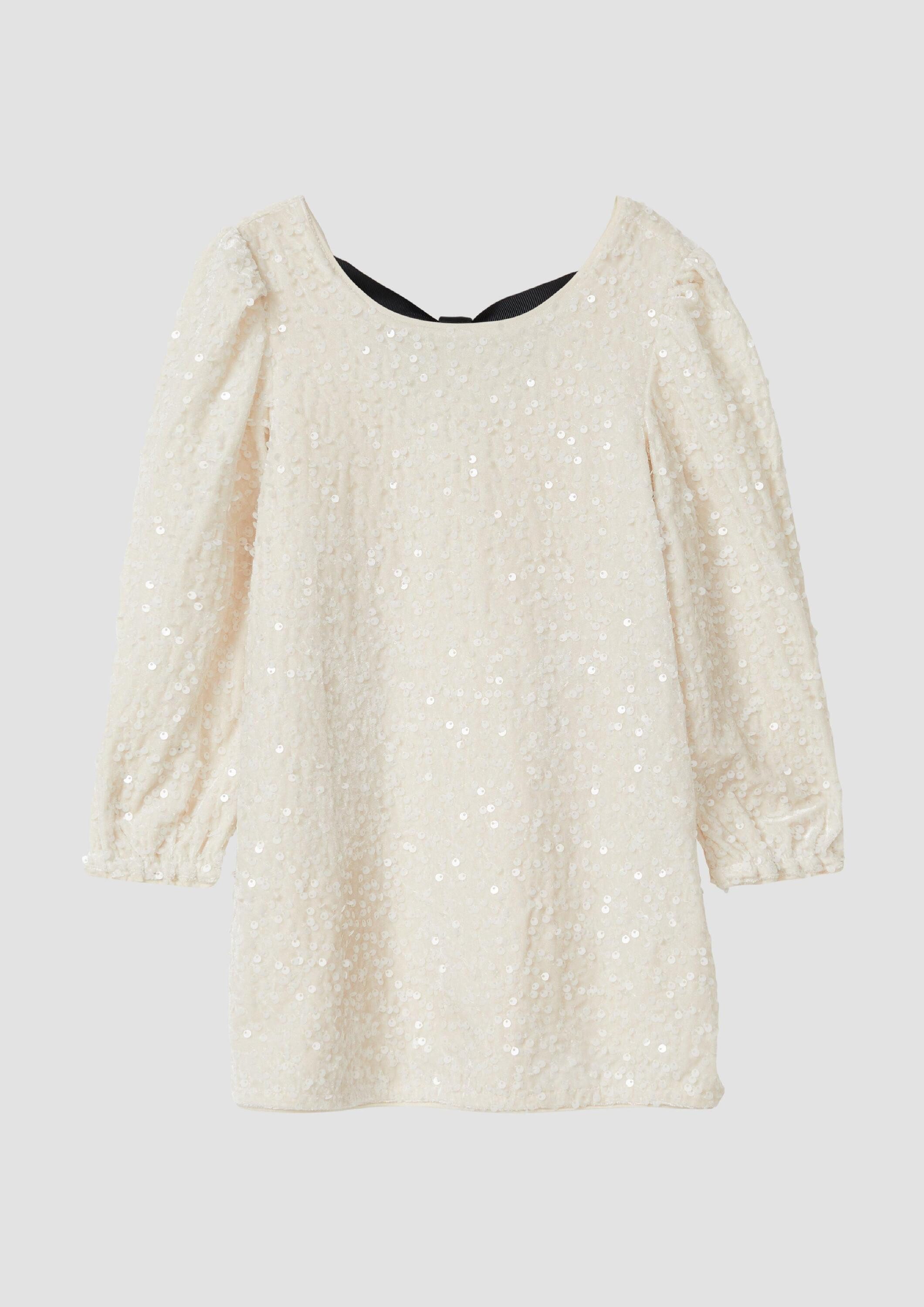 s.Oliver Minikleid Kleid Ausgestelltes Samtkleid mit Pailletten, Cut-Out und Schleife