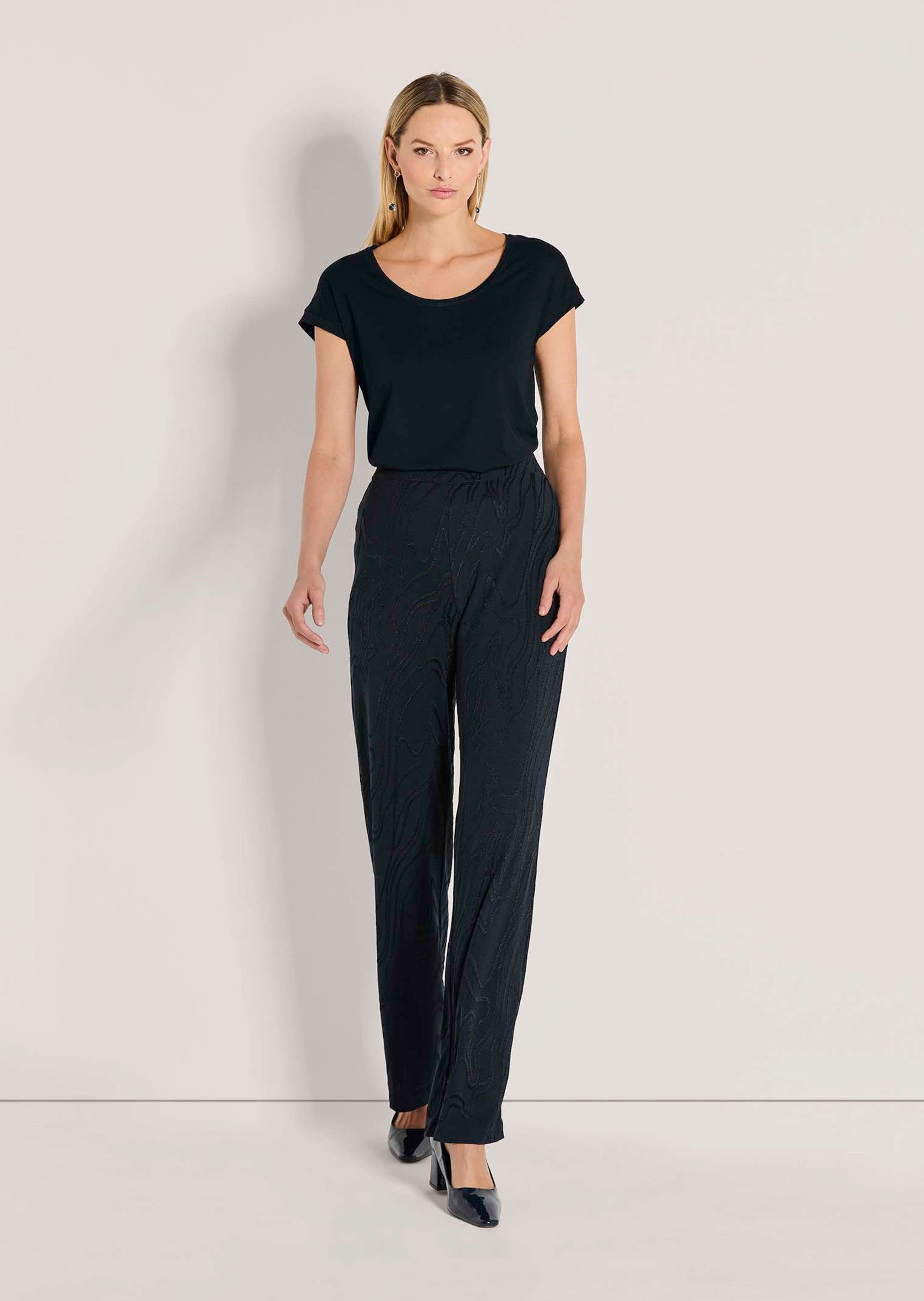 MADELEINE Jerseyhose Businesshose mit elastischem Bund Stilvolle Jerseyhose mit Animal-Jacquard, weites Bein