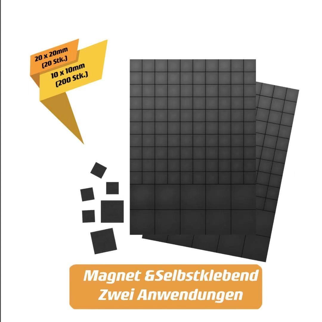 COOL-i ® Magnet, 220 Stück Magnetplätte selbstklebend 10 x 10mm (200 Stk) und 20 x 20mm (20 Stk) Magnet &Selbstklebend Zwei Anwendungen