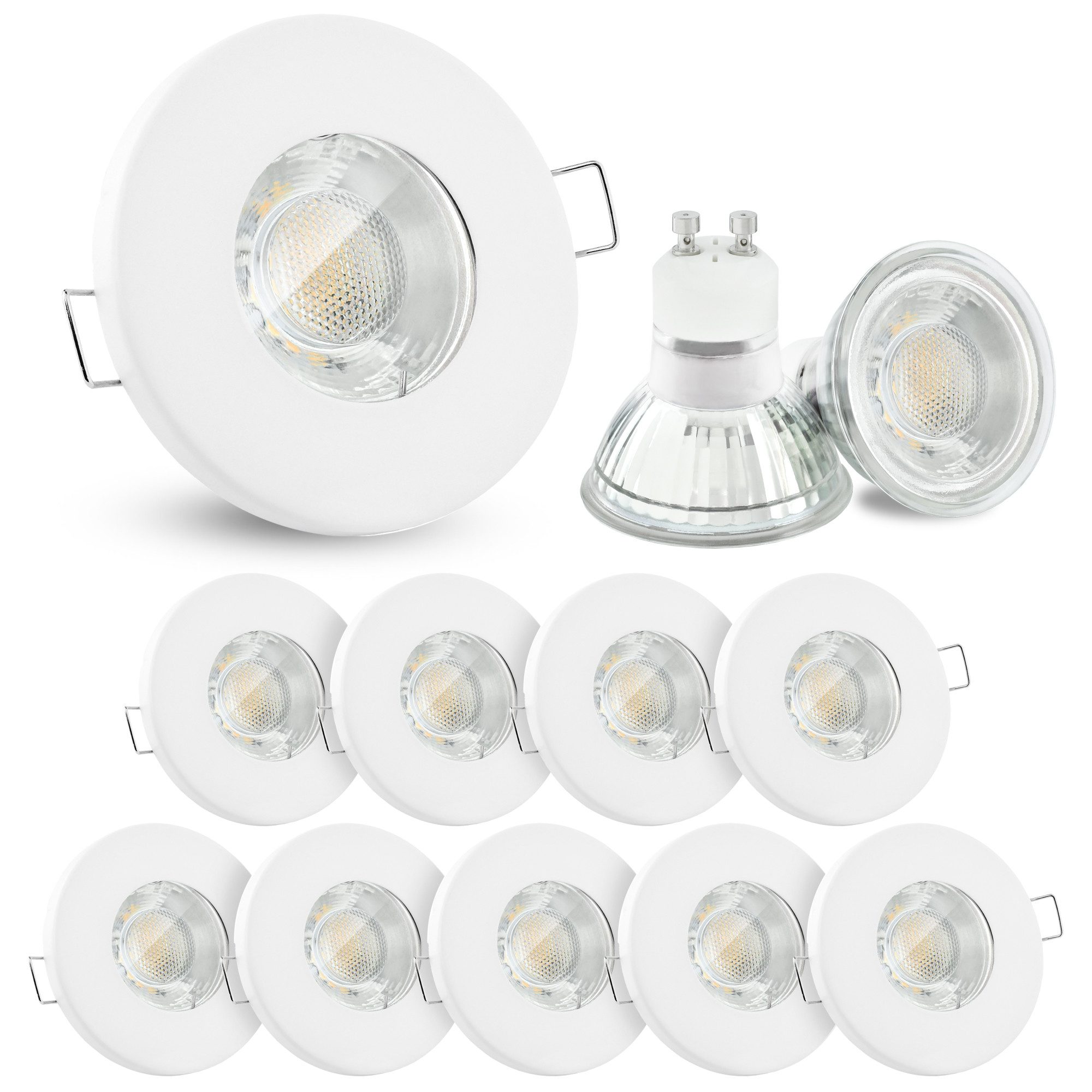 linovum LED Einbaustrahler 10x LED Einbaustrahler IP65 GU10 6W 3 einstellbaren Lichtfarben 3CCT, Neutralweiß, Warmweiß, Tageslichtweiß