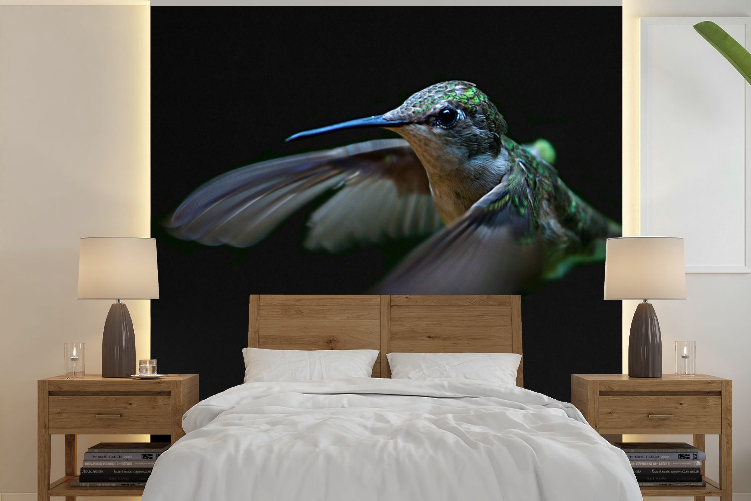 MuchoWow Fototapete Kolibri - Vogel - Grün, Matt, bedruckt, (5 St), Vinyl Tapete für Wohnzimmer oder Schlafzimmer, Wandtapete