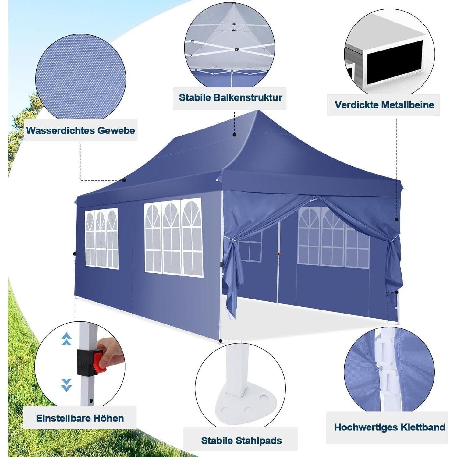 COBIZI Faltpavillon Faltpavillon 3x6m Wasserdicht Stabil Partyzelt Faltbar Anti-UV 6