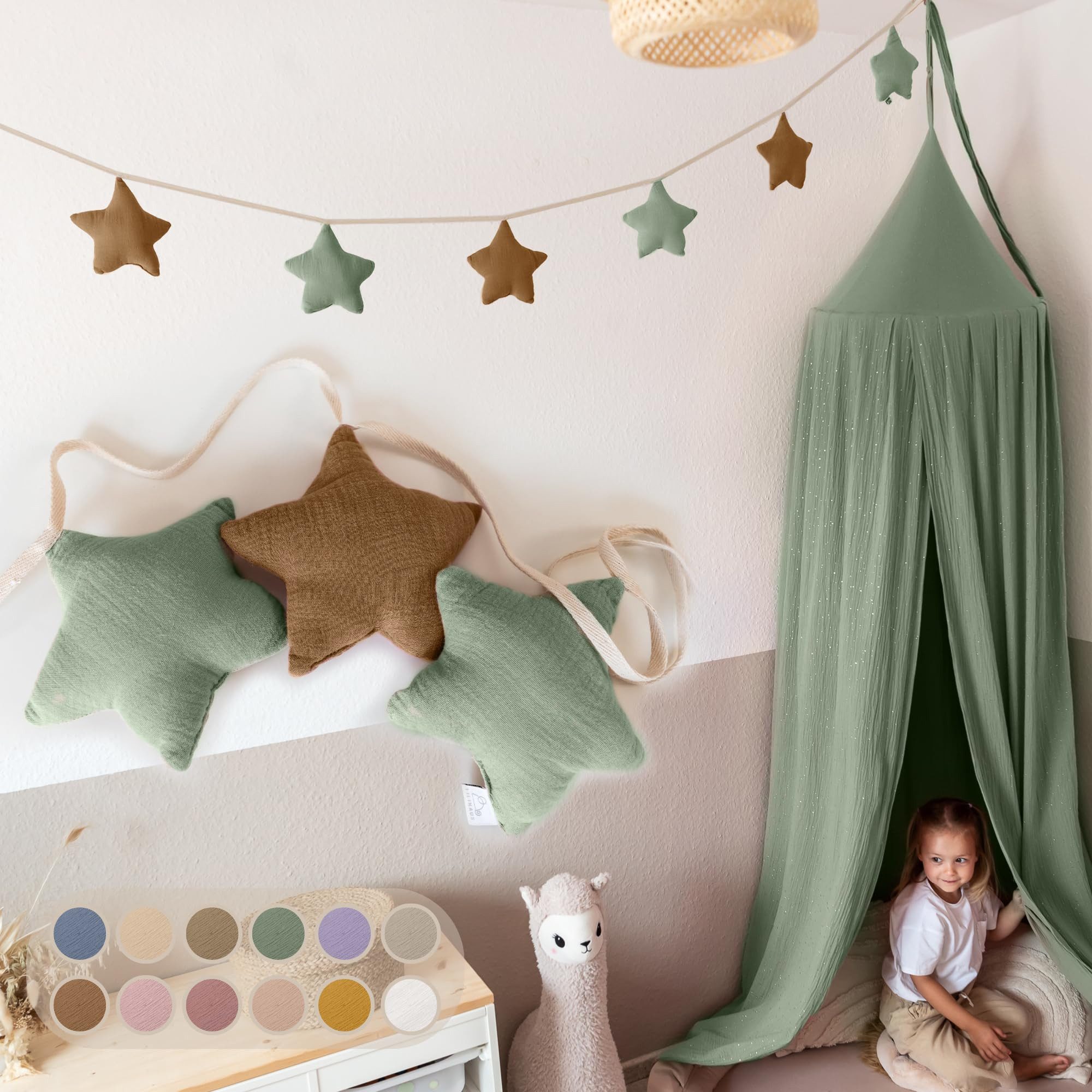 Wimpelkette Handgemachte Wimpelkette für Kinderzimmer aus Musselin-Baumwolle