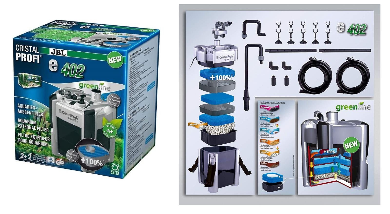 Aquariumfilter JBL CRISTALPROFI e402 greenline Außenfilter für Aquarien von 40-120