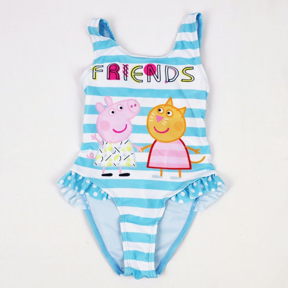 Peppa Pig Badeanzug Peppa Wutz und Mollie Mieze Friends Kinder Schwimmanzug Gr. 92 bis 110, Hellblau oder Pink