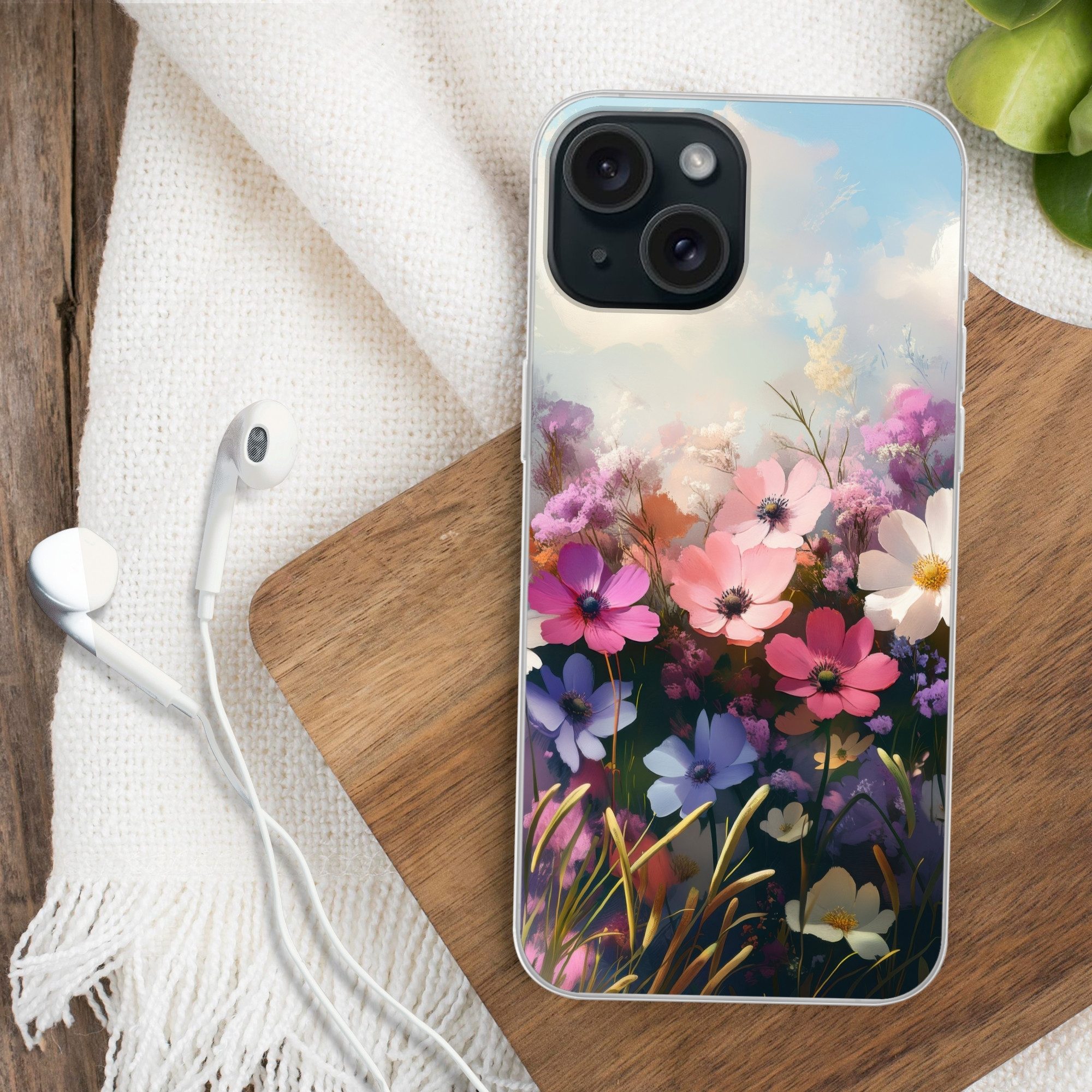 MuchoWow Handyhülle für Apple iPhone 15 Blumen - Bunt - Blühend, Smartphone-Bumper, Print, Handy Schutzhülle Dünn