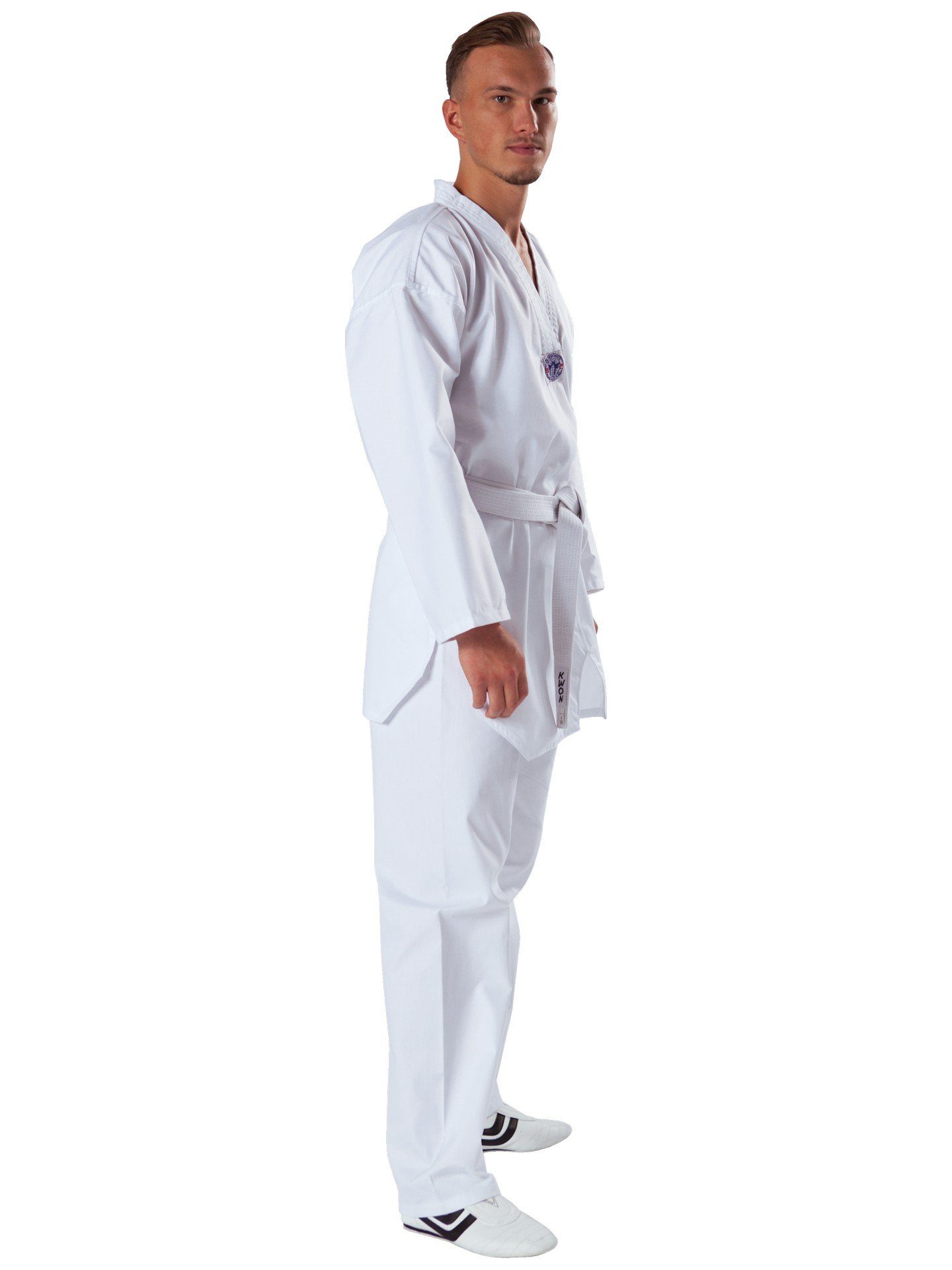 KWON Taekwondoanzug Song Taekwondo Anzug mit Gürtel Hose und Jacke Club Line (komplett, 3 Teile), Kinder, Erwachsene, Größen: 90 - 210 cm, weiß, 8 OZ – Bild 3 von 5
