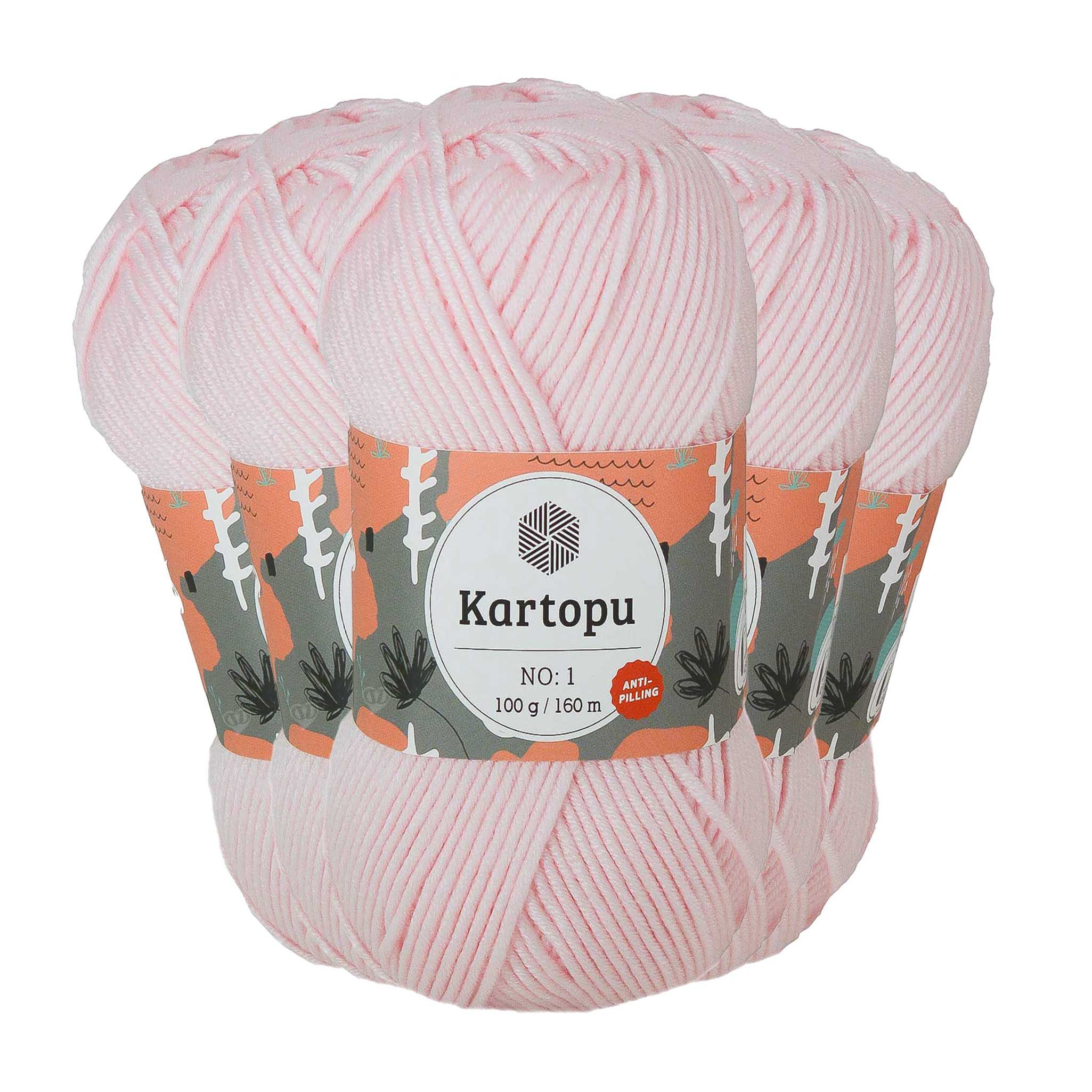 maDDma 5 x 100g Strickwolle Kartopu NO:1 Polyacryl-Wolle Anti Pilling Effekt Häkelwolle, 800 m (Sparpaket), K255 babyrosa