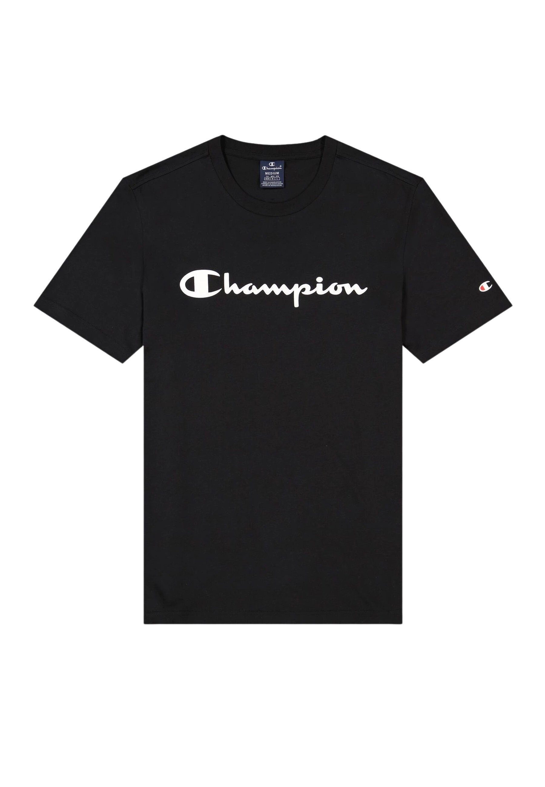 seitlichem Shirt Champion Logoband T-Shirt schwarz und Baumwoll-T-Shirt mit