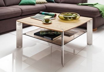 MCA furniture Couchtisch Nelia (Wohnzimmer Tisch quadratisch, 50x50 cm), Asteiche massiv und Edelstahl
