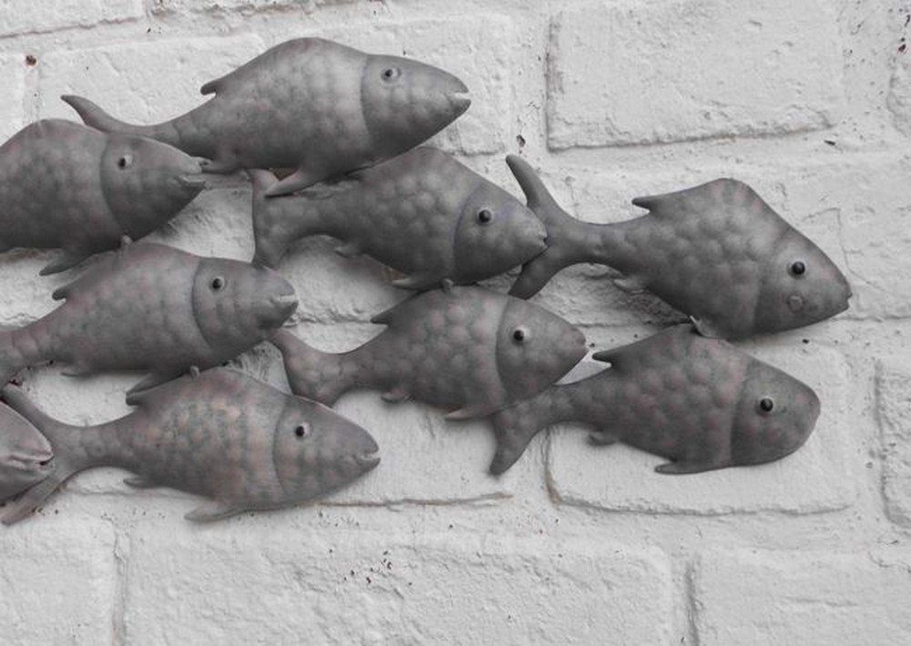 Wanddekoration St) (1 Wanddekoobjekt Großer Fischschwarm Fische. Eisen 87 Deko-Impression Wandobjekt cm