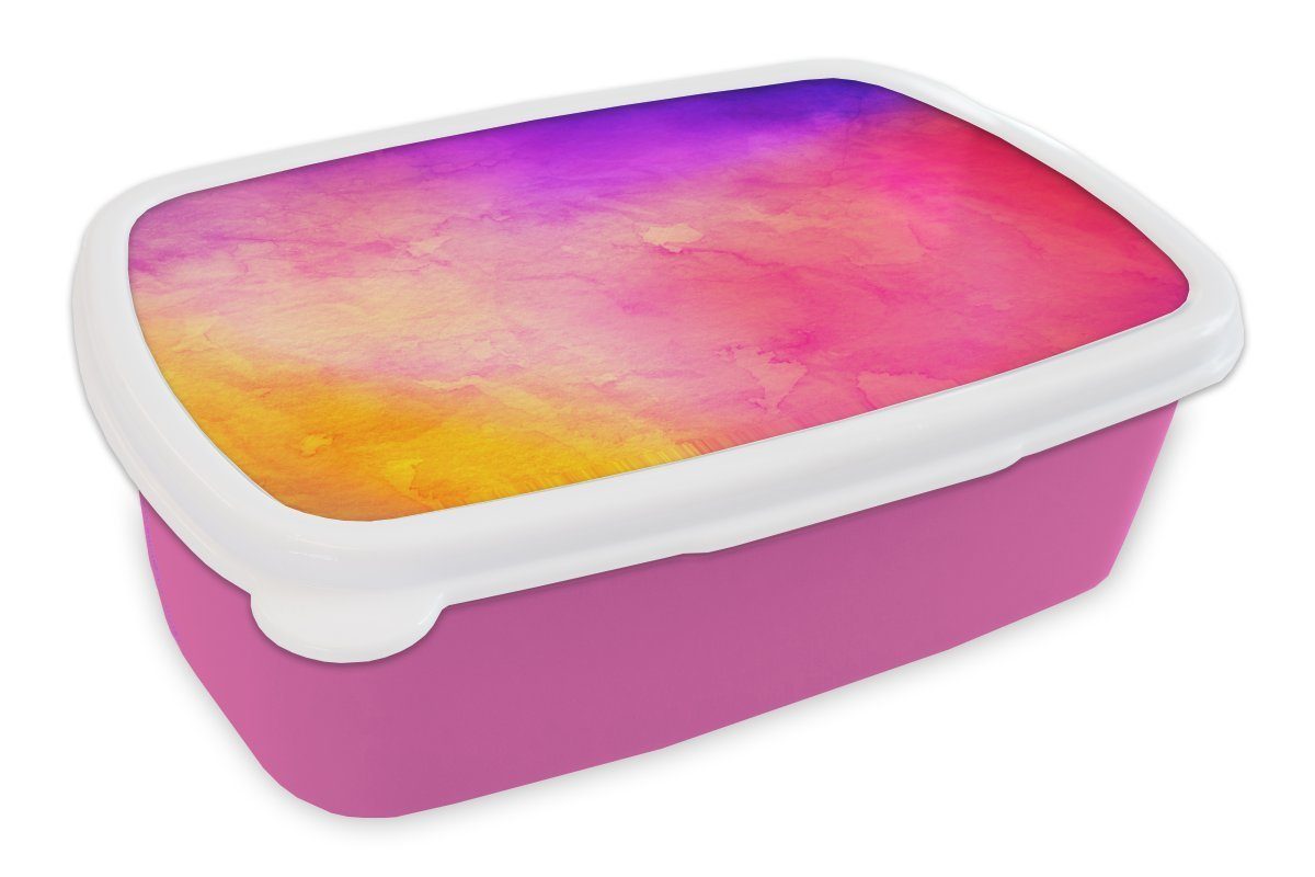 MuchoWow Lunchbox Aquarell - Gelb - Lila - Rosa, Kunststoff, (2-tlg), Brotbox für Erwachsene, Brotdose Kinder, Snackbox, Mädchen, Kunststoff