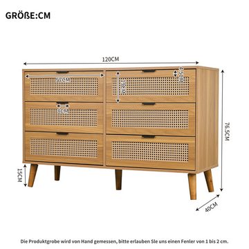 REDOM Kommode aus Holz, mit 6 Schubladen und Metallgriffe, B120/H76.5/T40 cm