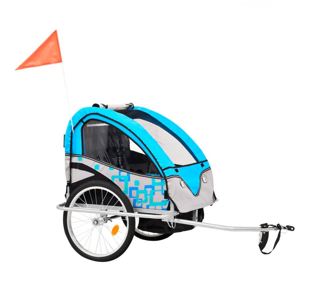 Thumbnail - vidaXL Fahrradlastenanhänger 2-in-1 Fahrradanhänger und Kinderwagen Blau und Grau