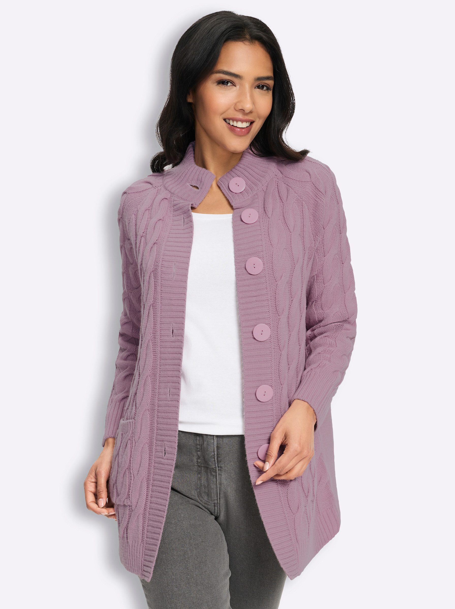 Sieh an! Strickjacke Strickjacke Langarm Zopfmuster
