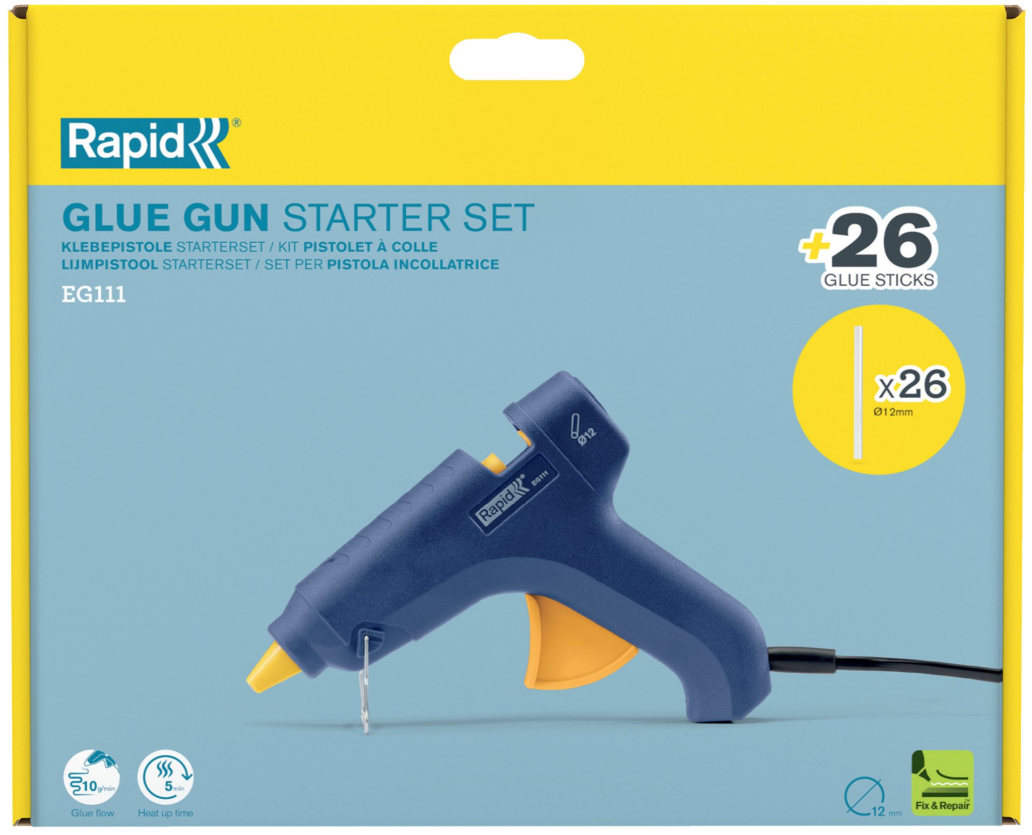 Rapid Heißklebepistole EG111 Heißklebepistole Starter Set 12mm 500g Sticks Basteln 5001710
