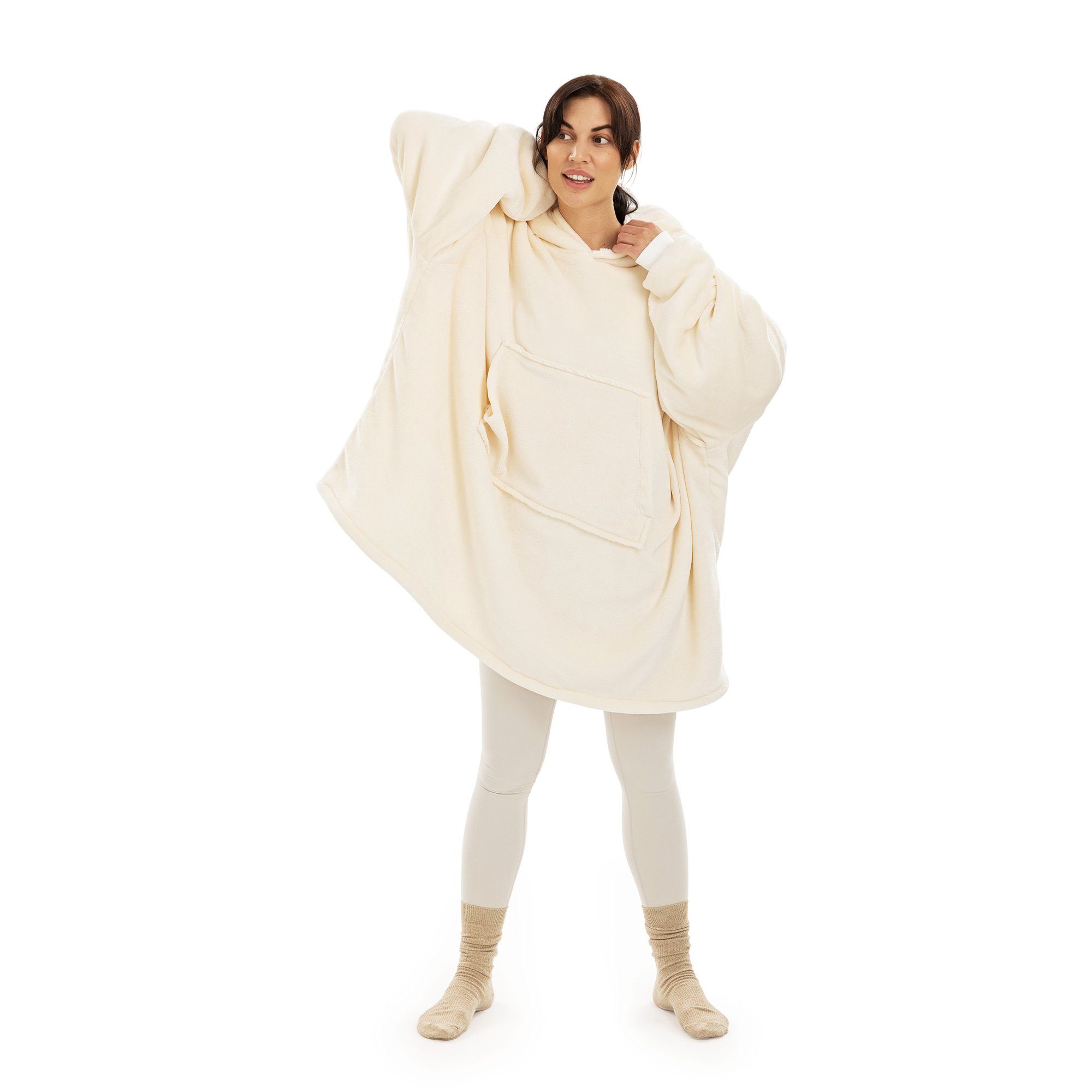 HOMELEVEL Bademantel Kuscheliger Flanell-Bademantel - 3XL Übergröße - Für Damen & Herren, Polyester Creme