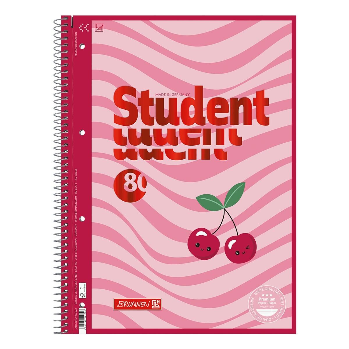 BRUNNEN Notizblock Brunnen Collegeblock Student Fruity Love A4 liniert 80 Blatt