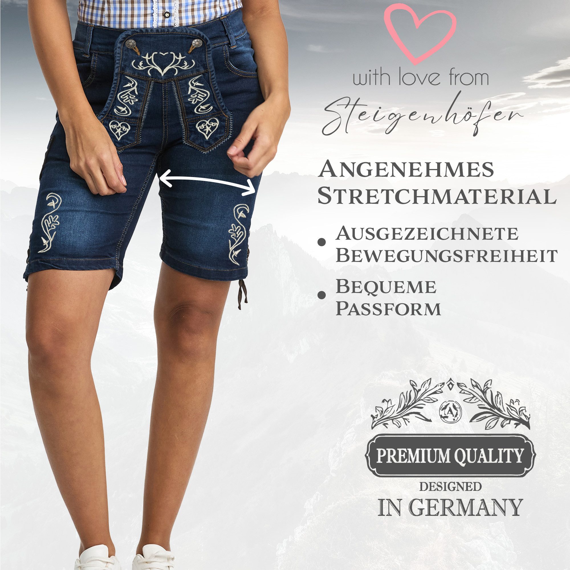 Steigenhöfer Manufaktur Trachtenjeans im Lederhosen Look - Damen Shorts - S günstig online kaufen